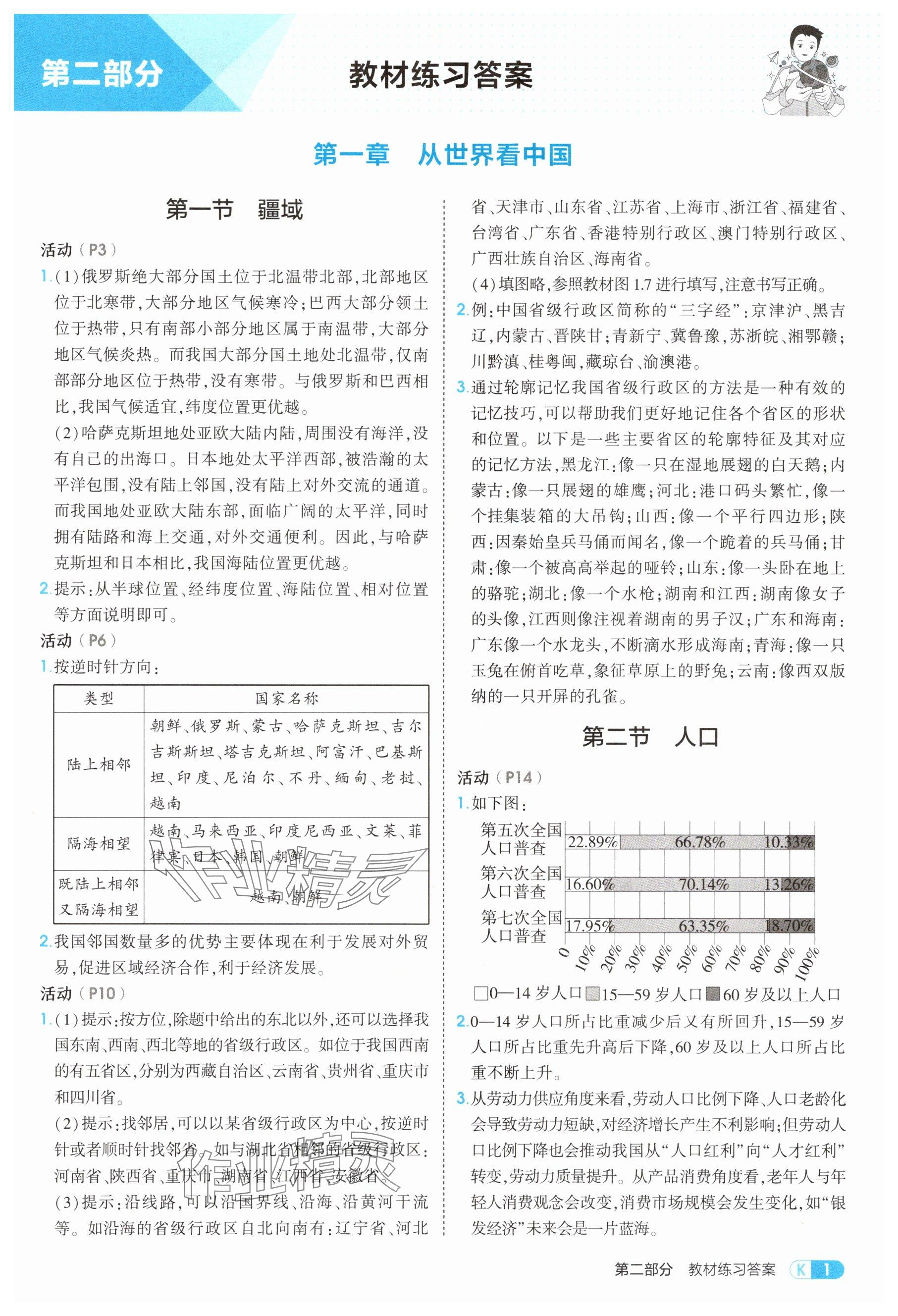 2025年教材课本八年级地理上册人教版 参考答案第1页