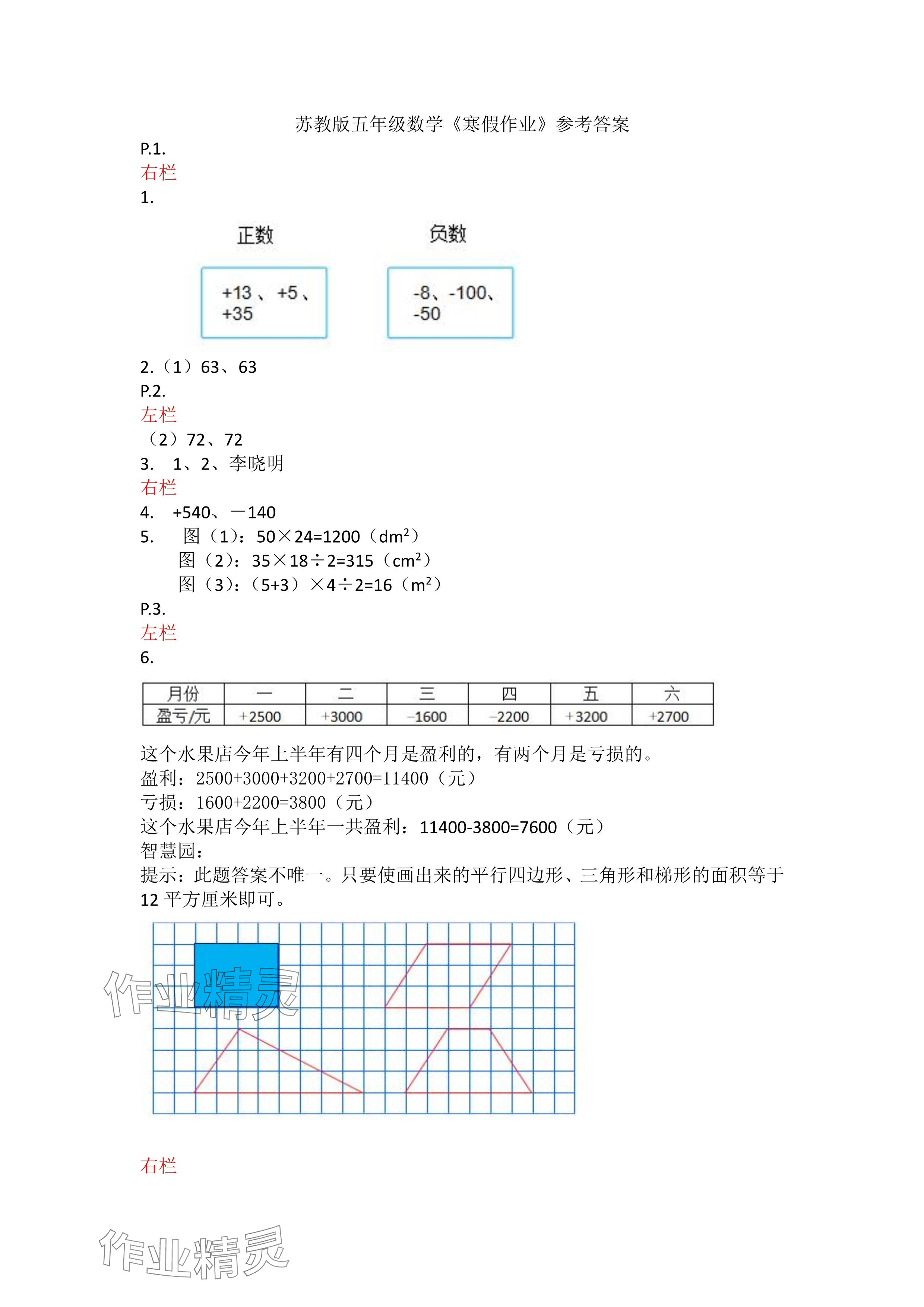 2025年寒假作業(yè)五年級數(shù)學(xué)蘇教版安徽少年兒童出版社 參考答案第1頁