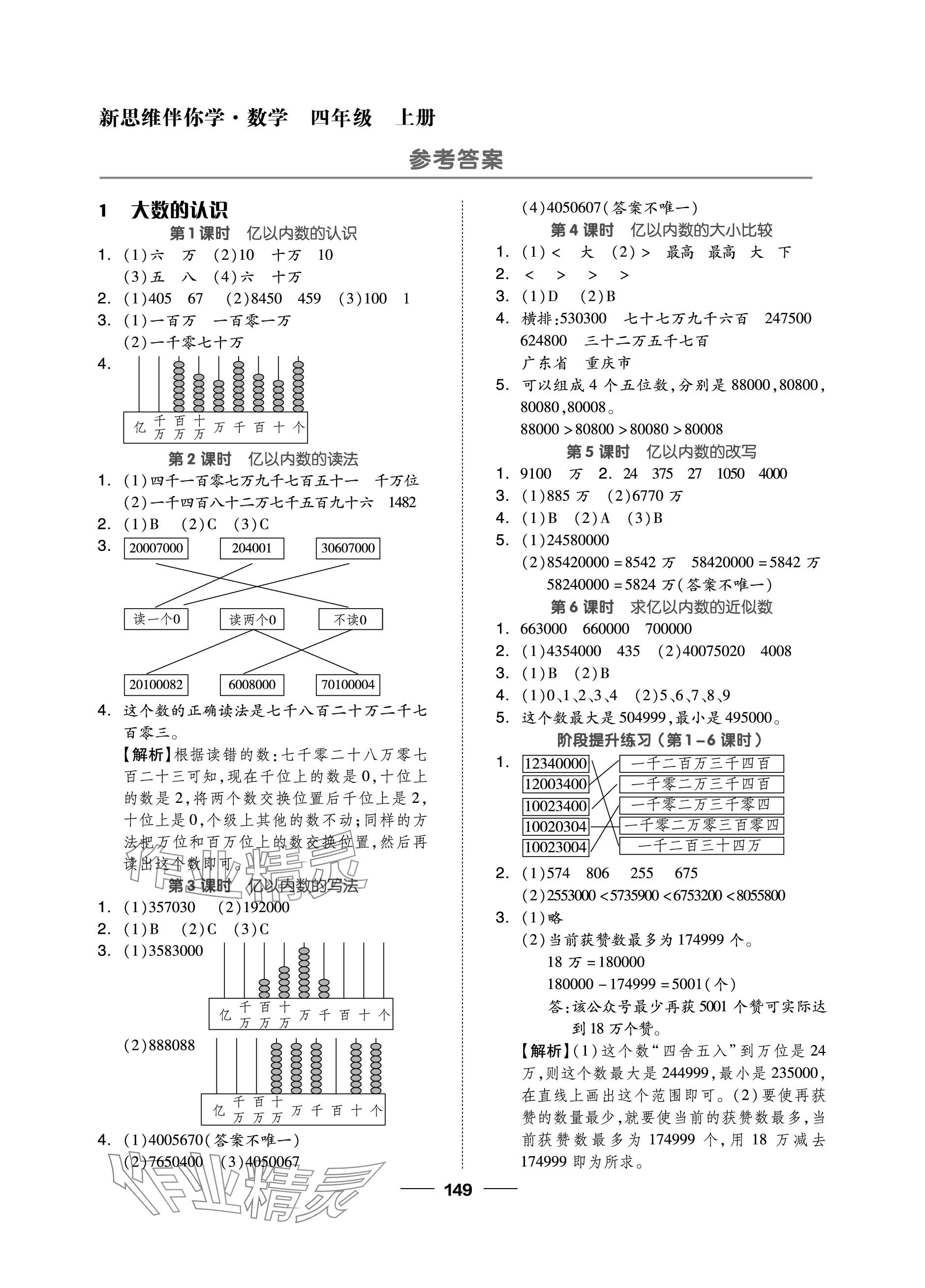 2023年新思維伴你學(xué)單元達(dá)標(biāo)測(cè)試卷四年級(jí)數(shù)學(xué)上冊(cè)人教版 參考答案第1頁(yè)