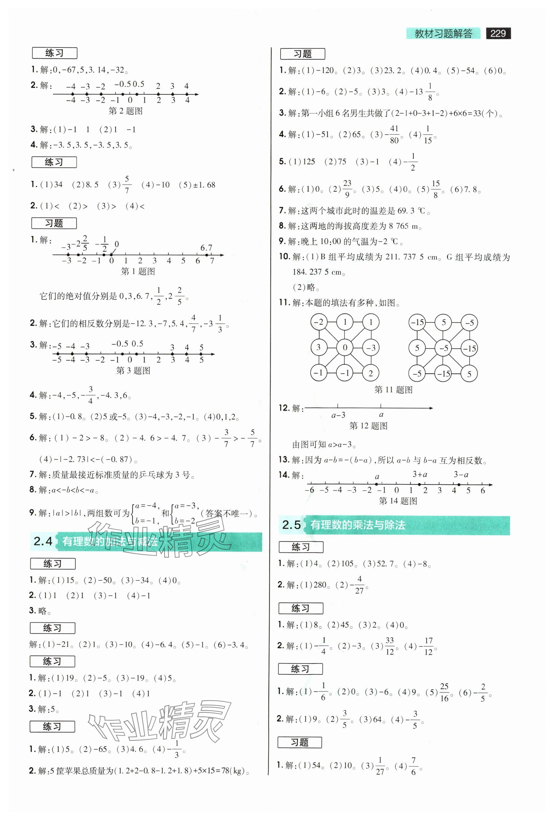 2025年教材課本七年級數(shù)學(xué)上冊蘇科版 參考答案第2頁