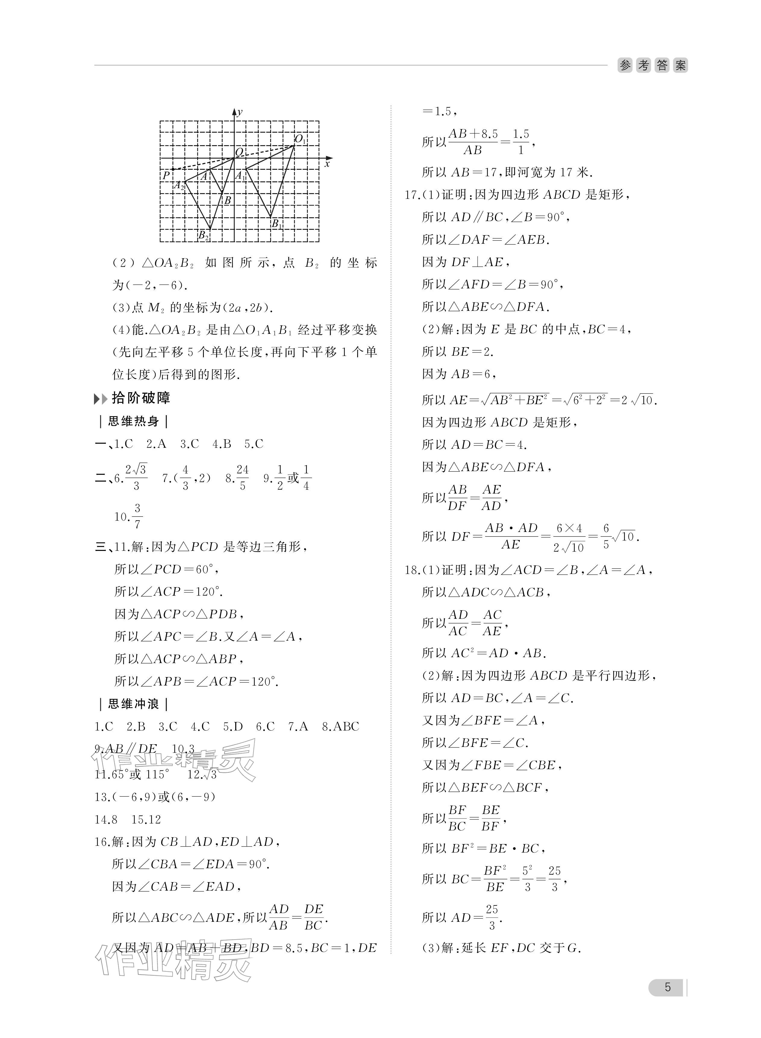 2025年行知天下九年級數學上冊青島版 參考答案第5頁