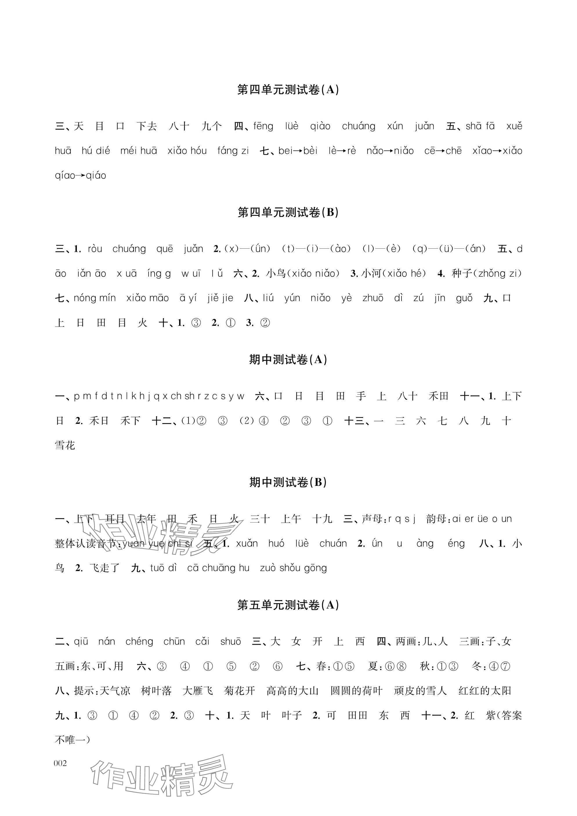 2025年层层递进一年级语文上册人教版 参考答案第2页