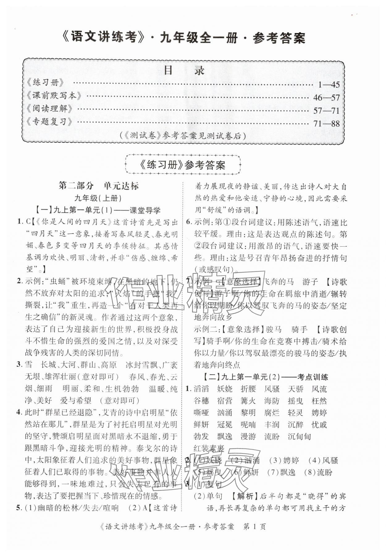 2025年语文讲练考九年级全一册人教版 第1页
