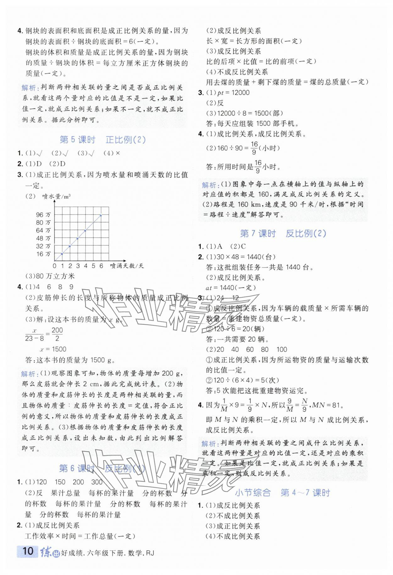 2024年练出好成绩六年级数学下册人教版 参考答案第9页