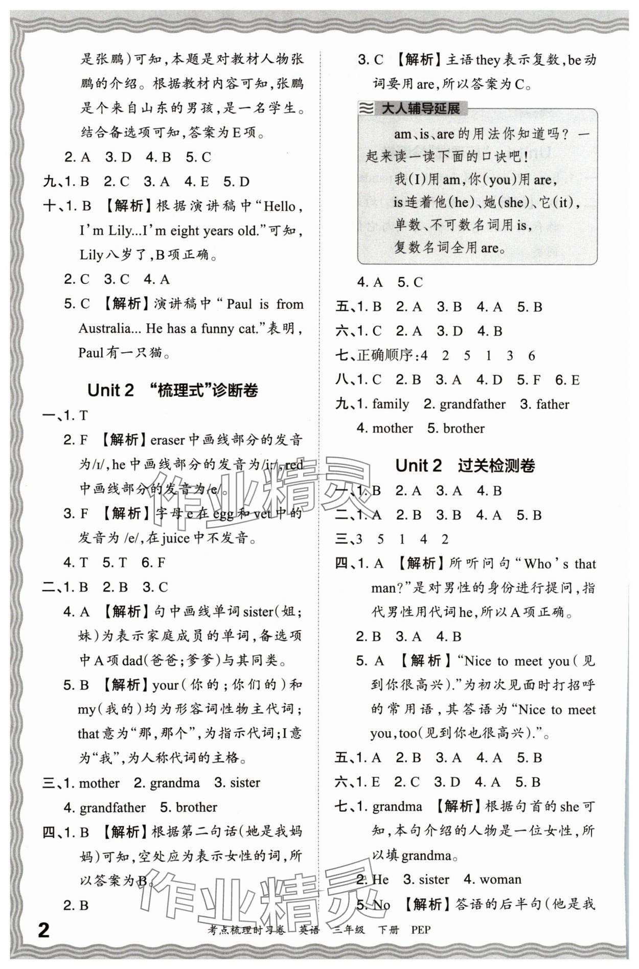 2024年王朝霞考点梳理时习卷三年级英语下册人教版 参考答案第2页