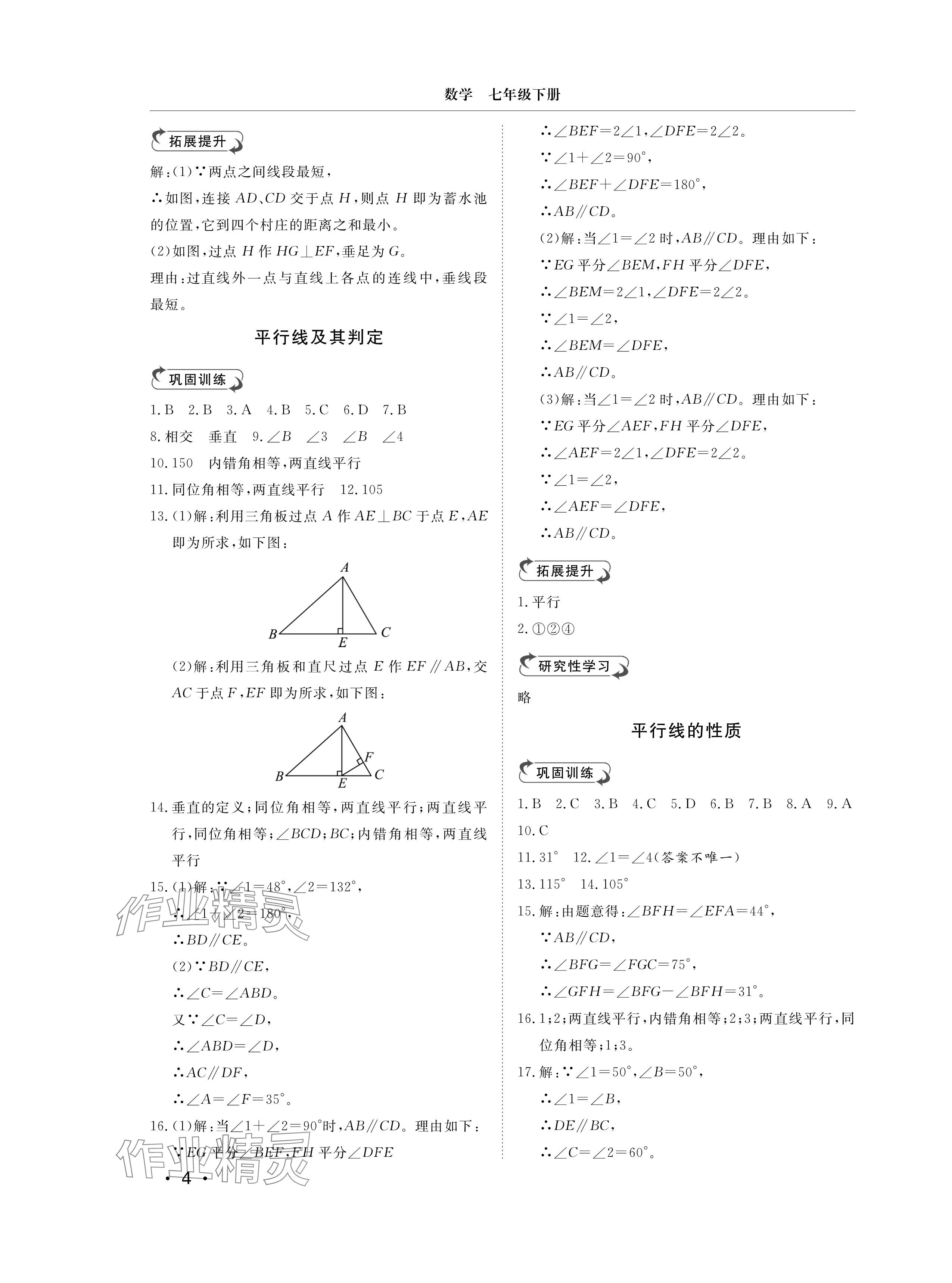 2025年行知天下七年級數學下冊青島版 參考答案第4頁
