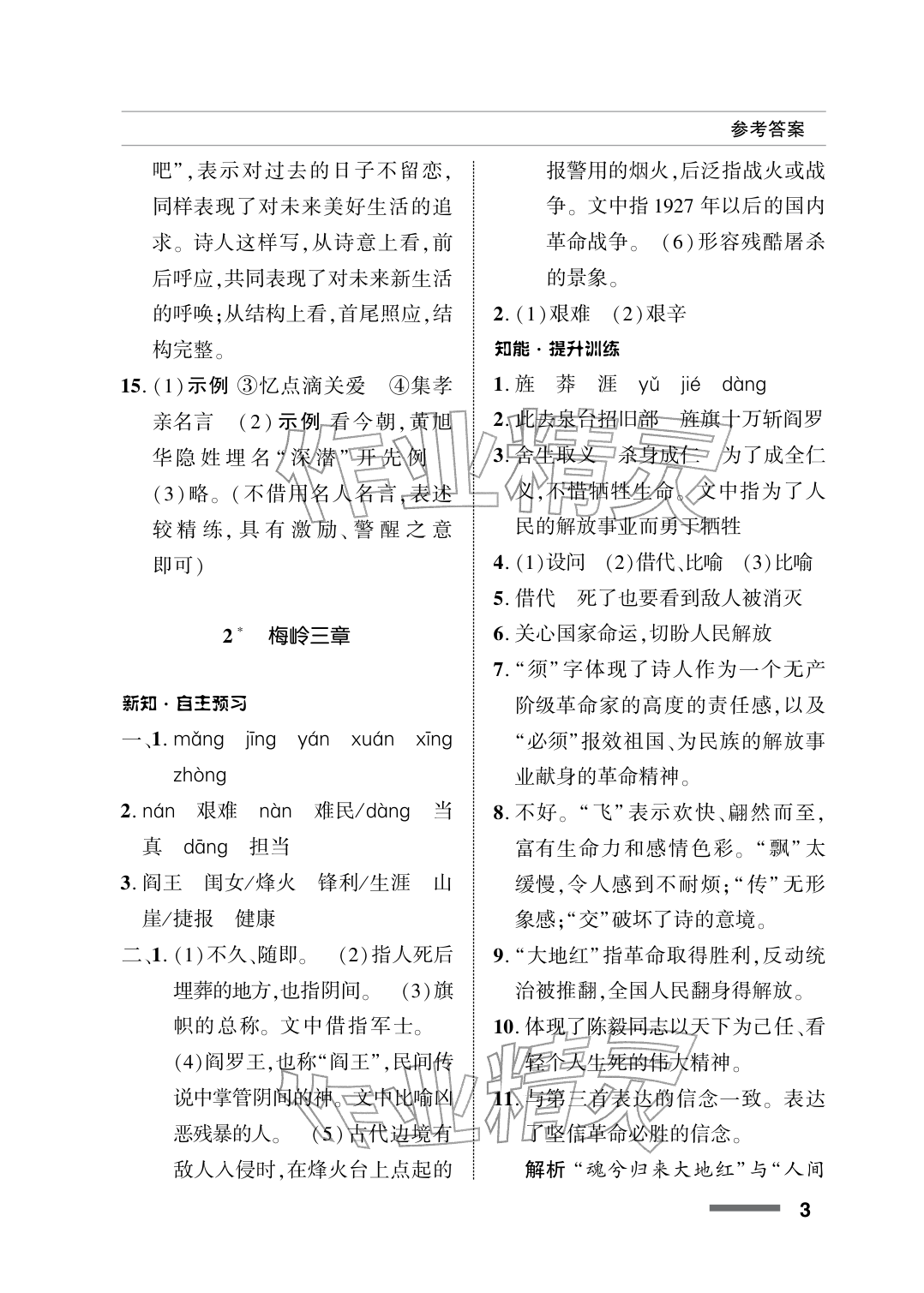 2026年配套综合练习甘肃九年级语文下册人教版&nbsp;参考答案第3页