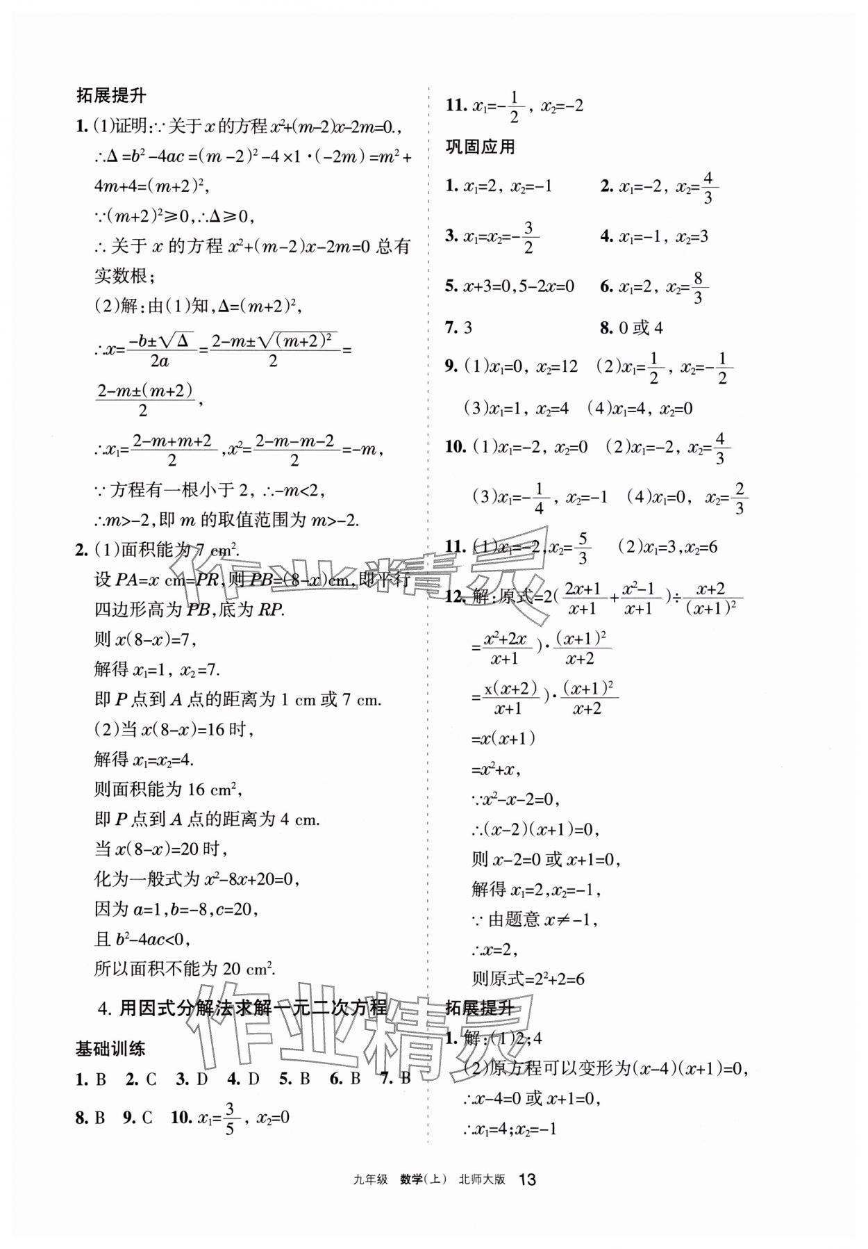 2023年学习之友九年级数学上册北师大版 参考答案第13页