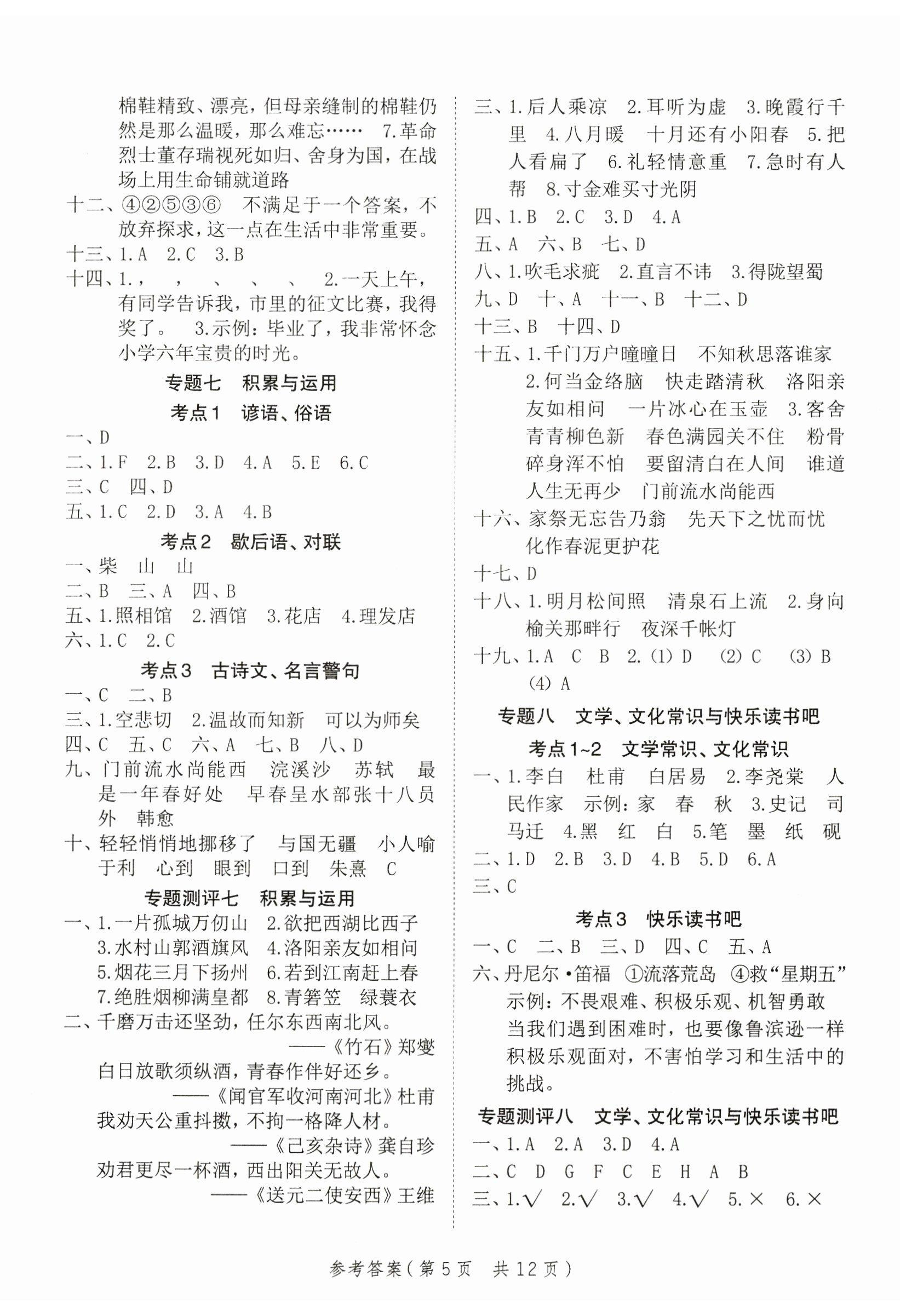 2024年新领程小学总复习高效练案六年级语文人教版 第5页