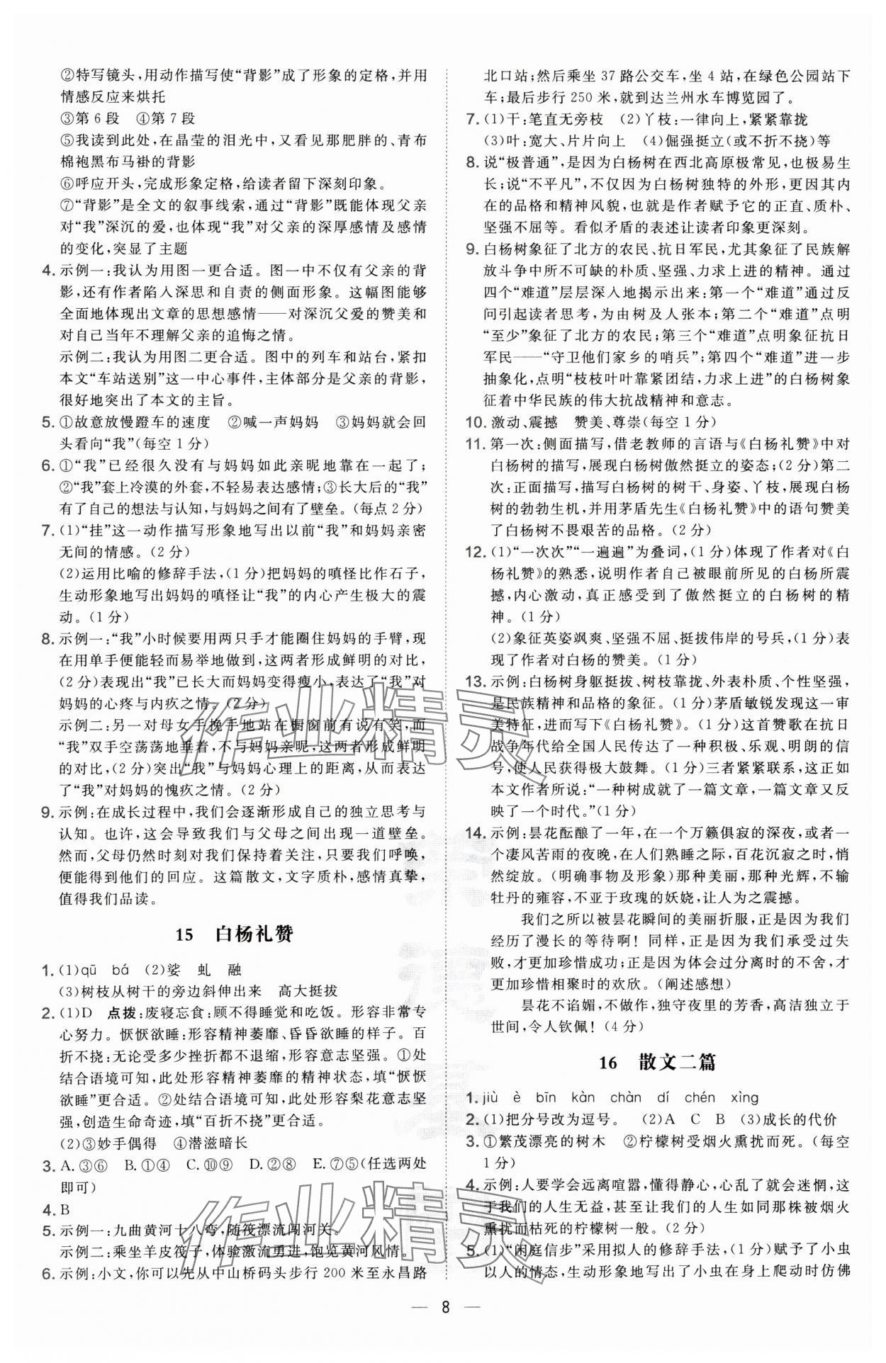 2024年點撥訓練八年級語文上冊人教版 第8頁