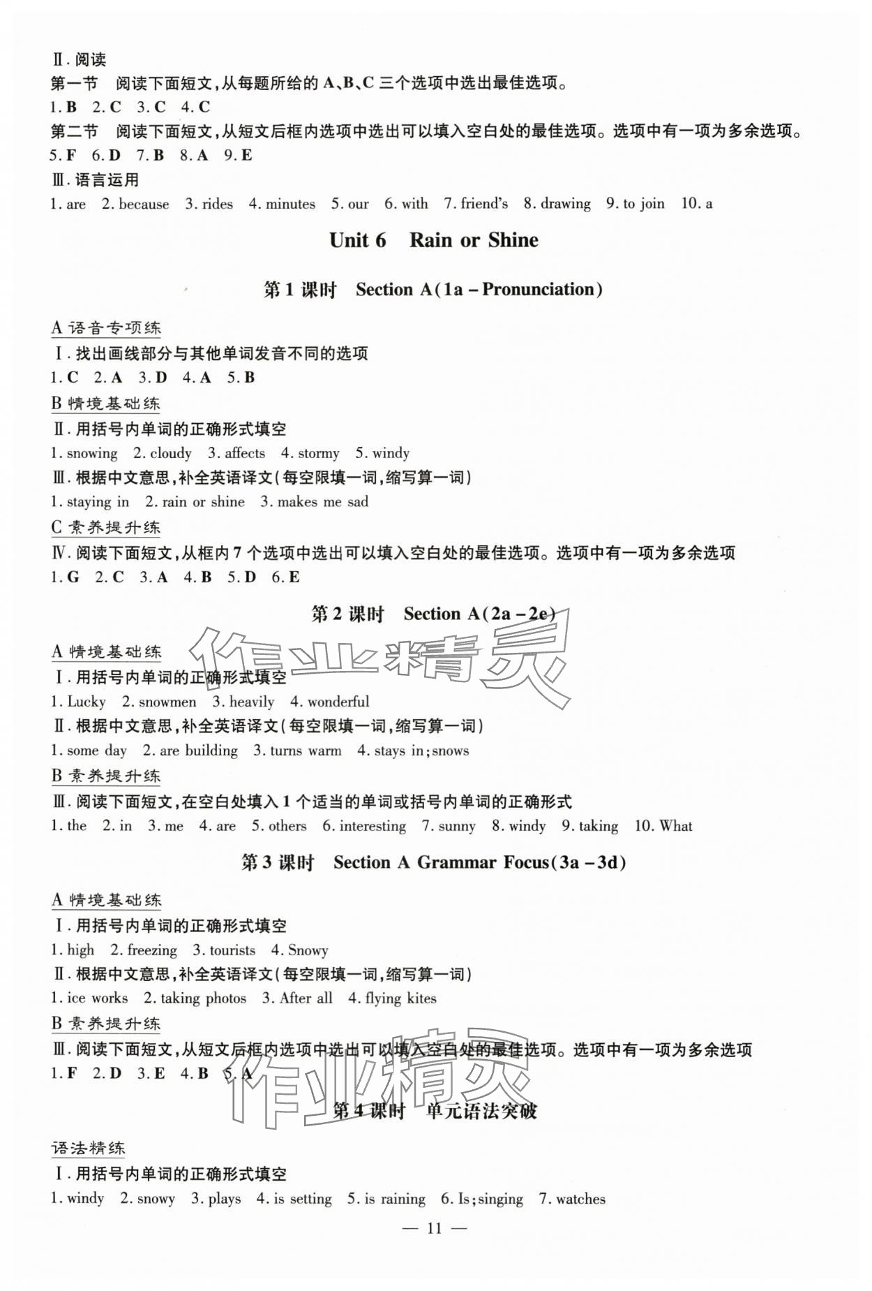 2025年導與練七年級英語下冊人教版貴州專版 參考答案第11頁