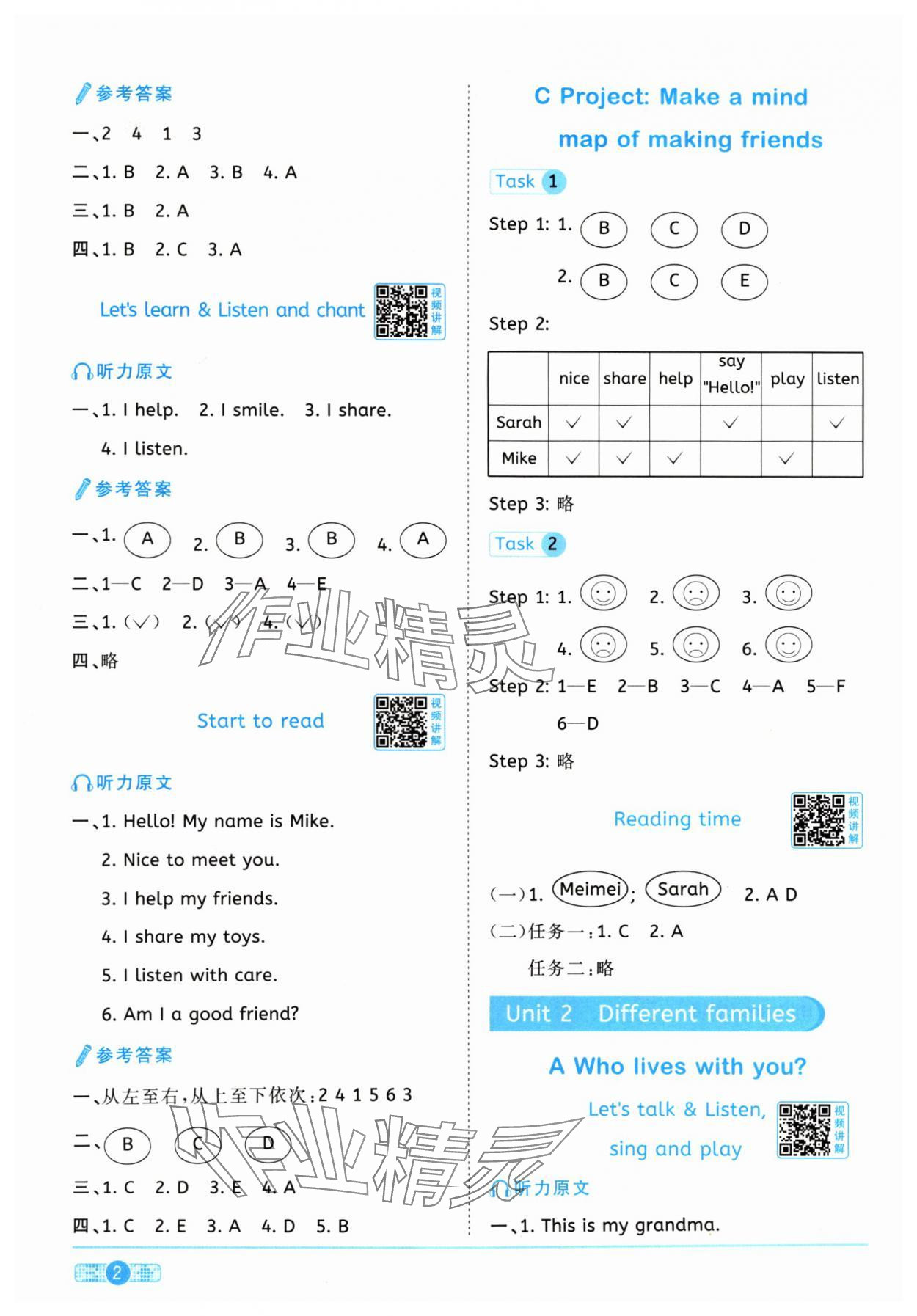 2024年陽光同學(xué)課時達標(biāo)訓(xùn)練三年級英語上冊人教PEP版浙江專版 參考答案第2頁