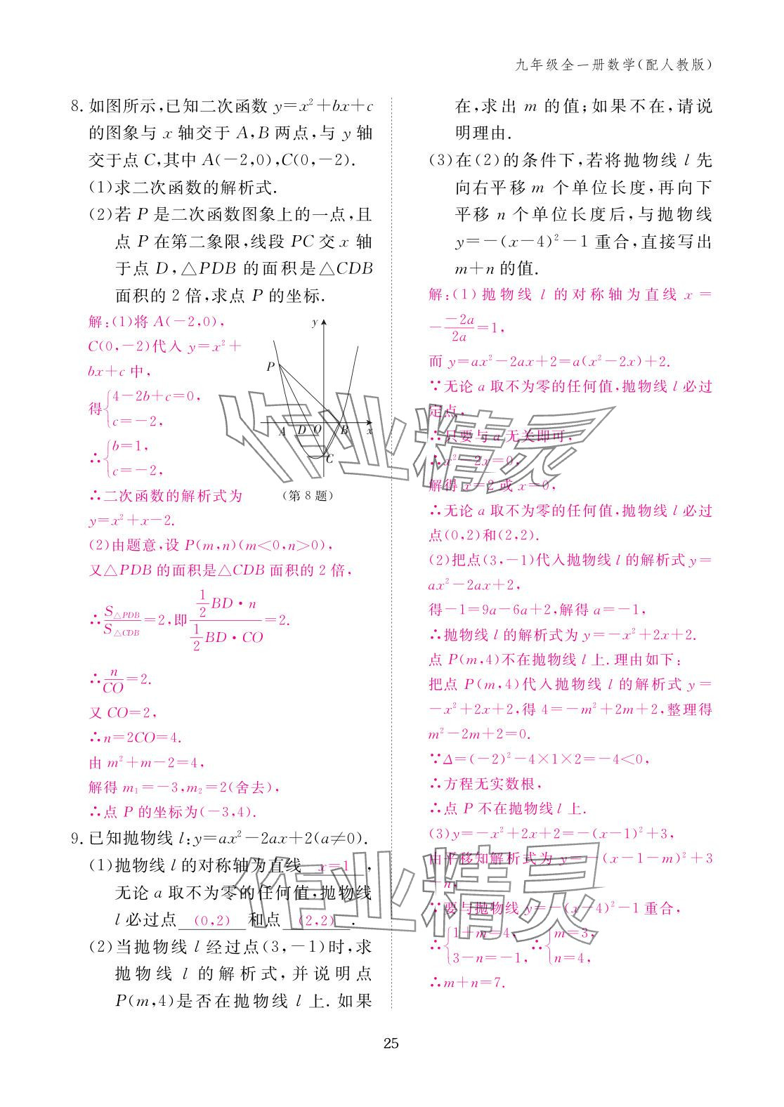 2025年作业本江西教育出版社九年级数学全一册人教版 参考答案第25页