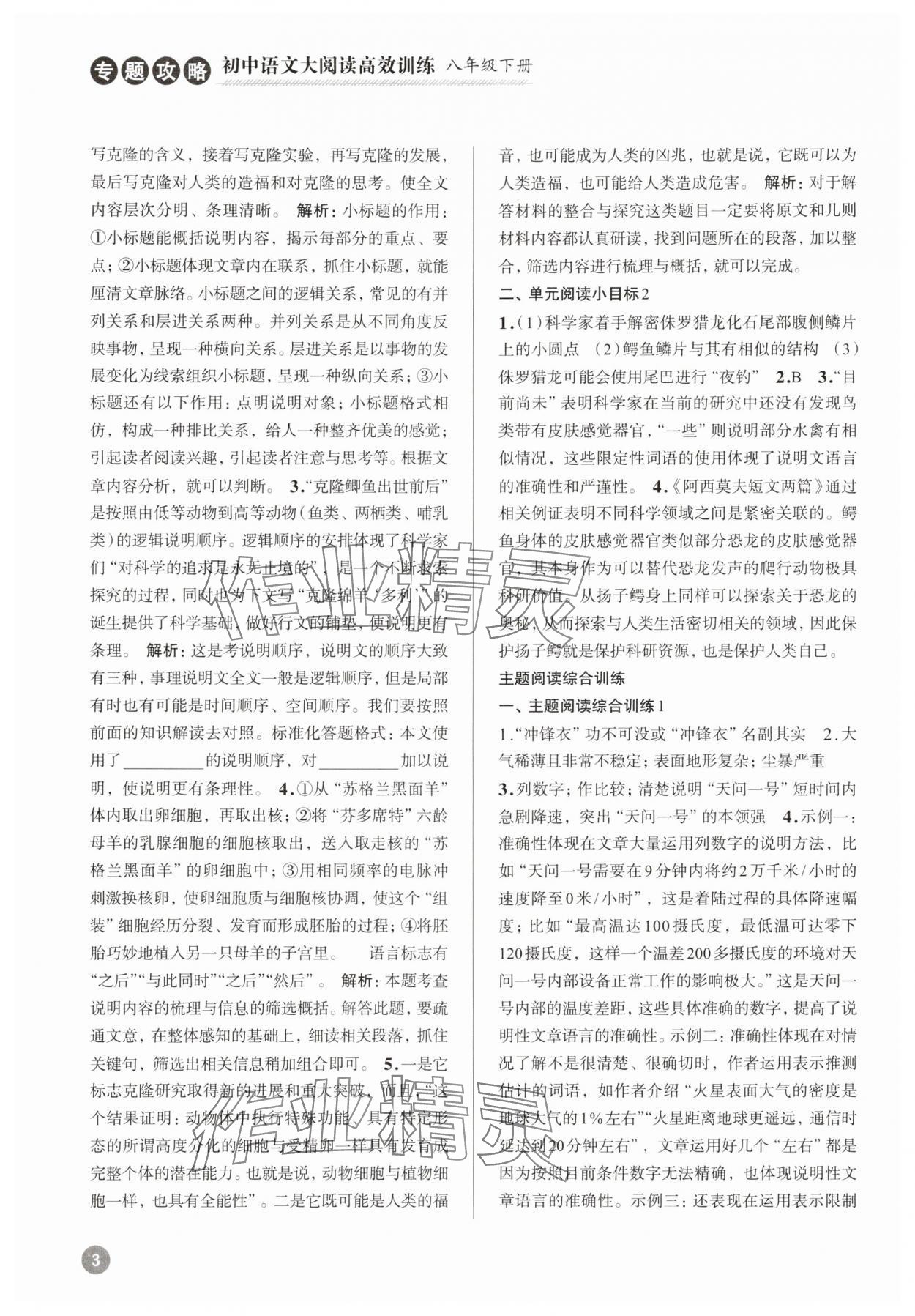 2025年初中語文大閱讀高效訓練八年級下冊 參考答案第3頁