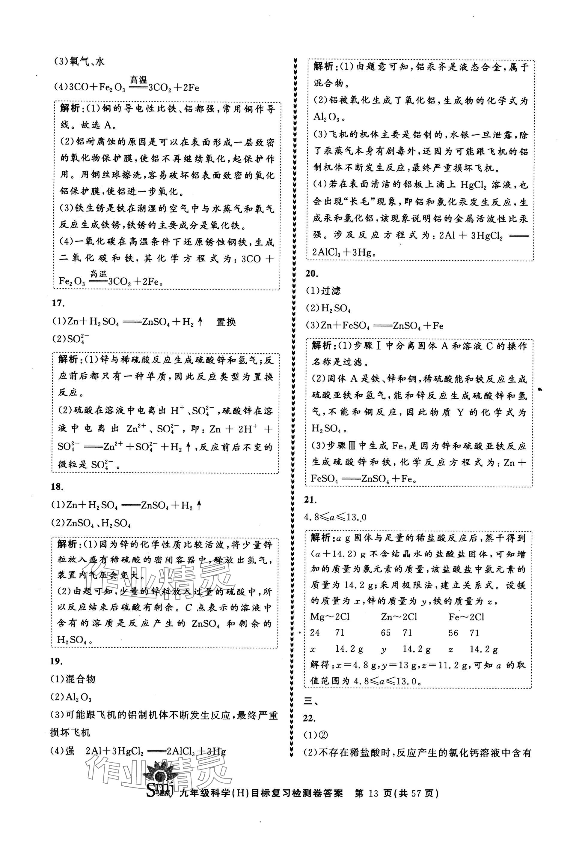 2024年目標(biāo)復(fù)習(xí)檢測(cè)卷九年級(jí)科學(xué)全一冊(cè)華師大版 參考答案第13頁(yè)