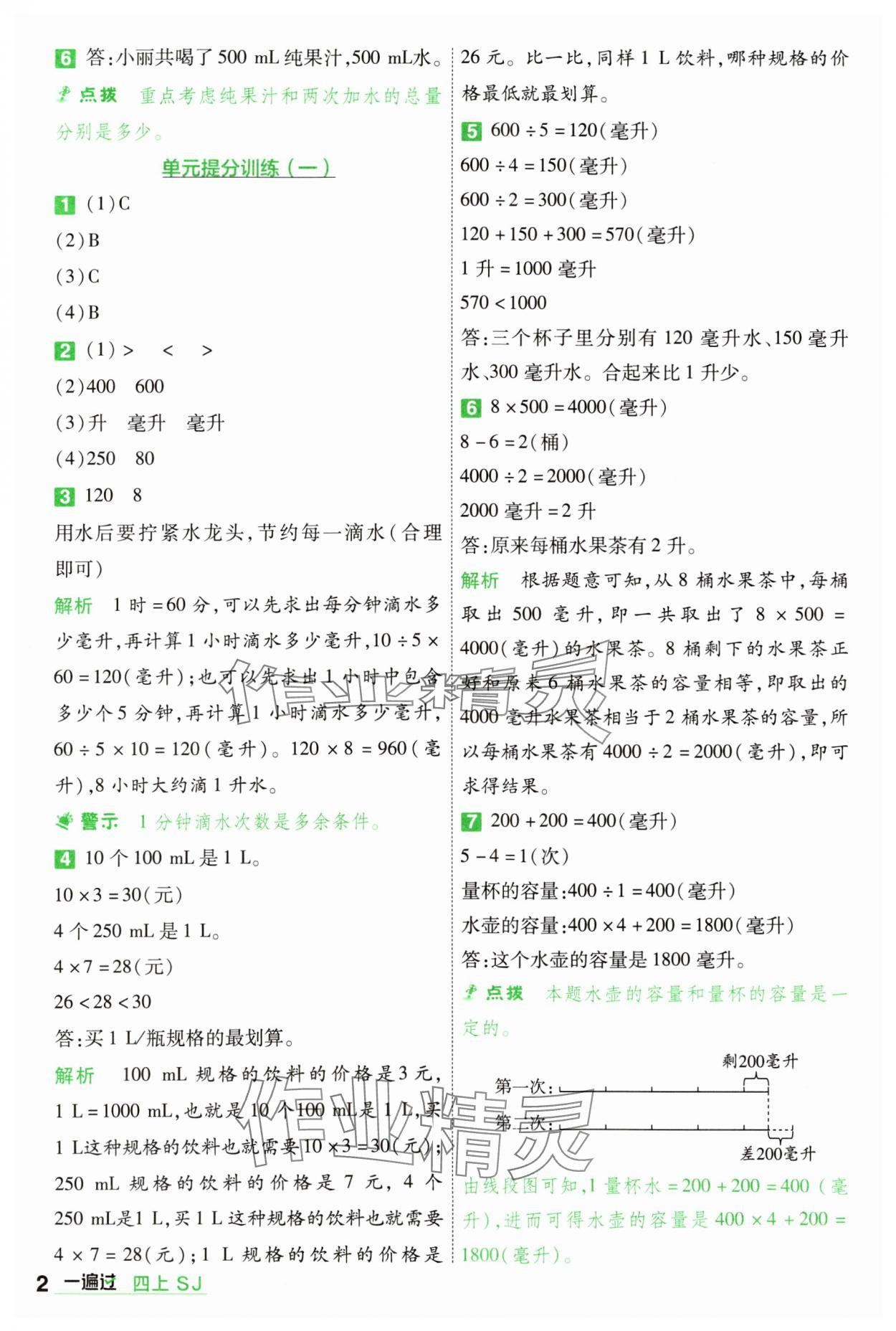 2024年一遍過四年級數(shù)學(xué)上冊蘇教版 參考答案第2頁