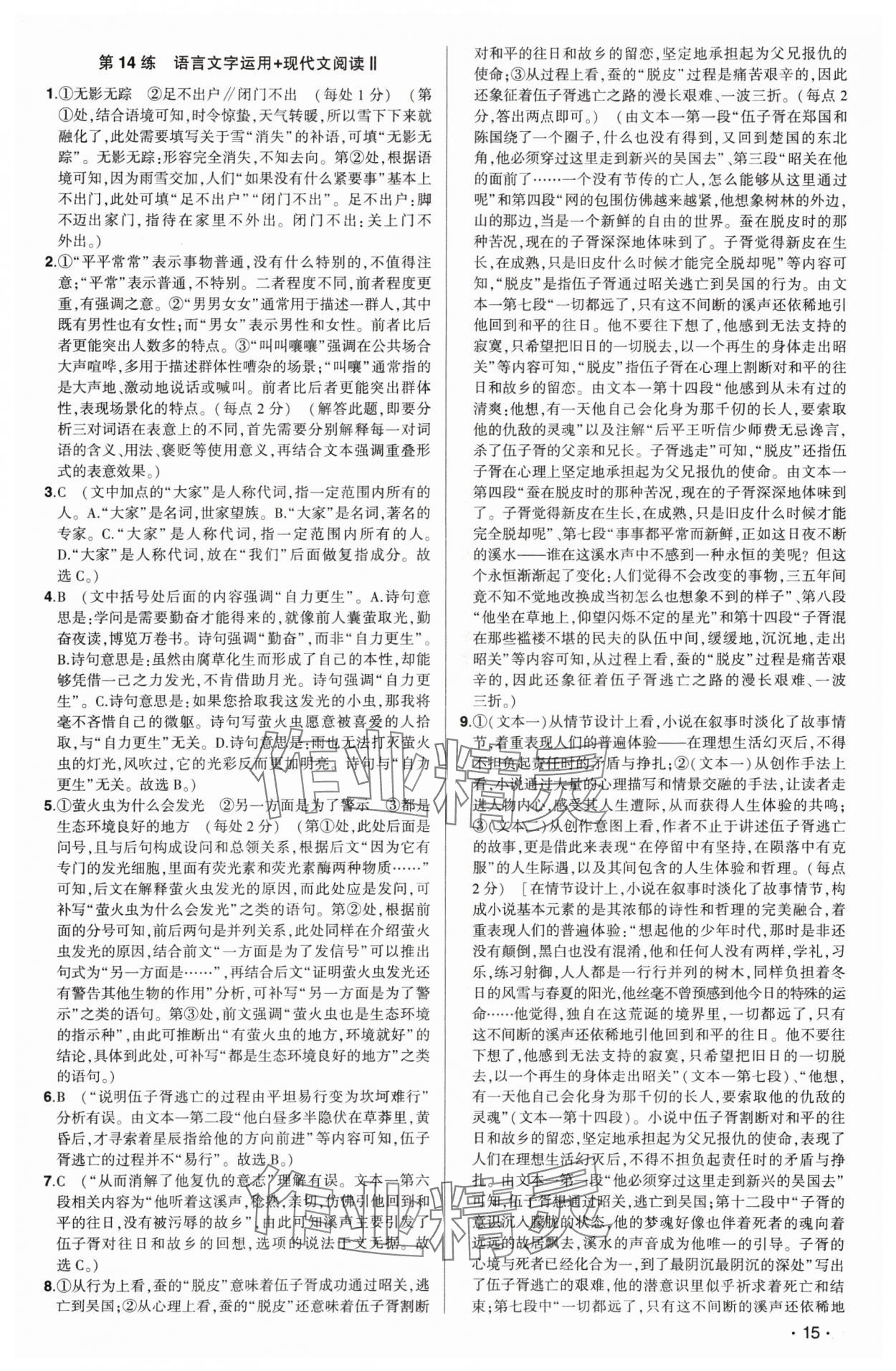 2025年高考語文核按鈕考前小綜合60練 參考答案第15頁