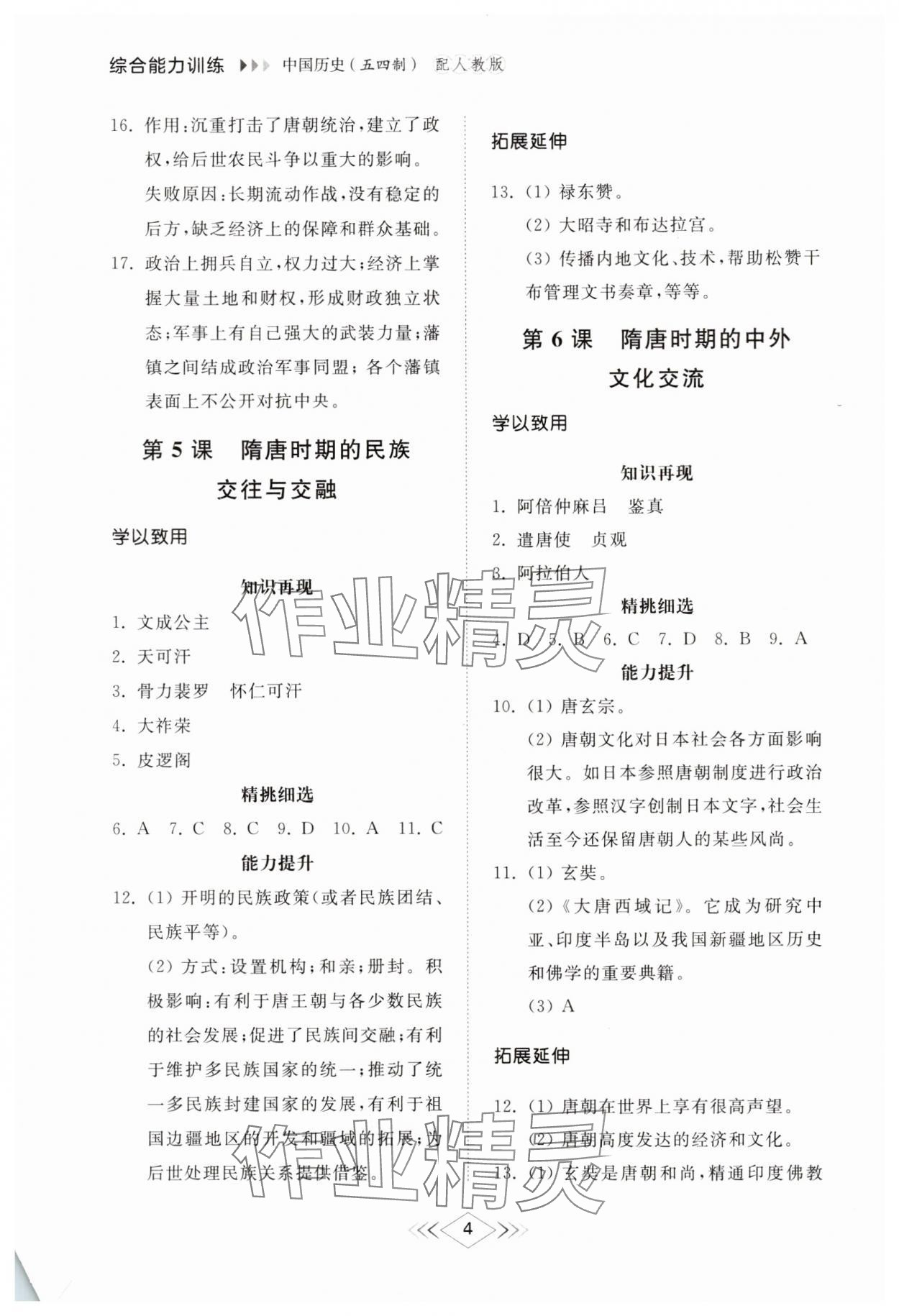 2025年綜合能力訓(xùn)練中國(guó)歷史第二冊(cè)五四制 參考答案第4頁(yè)
