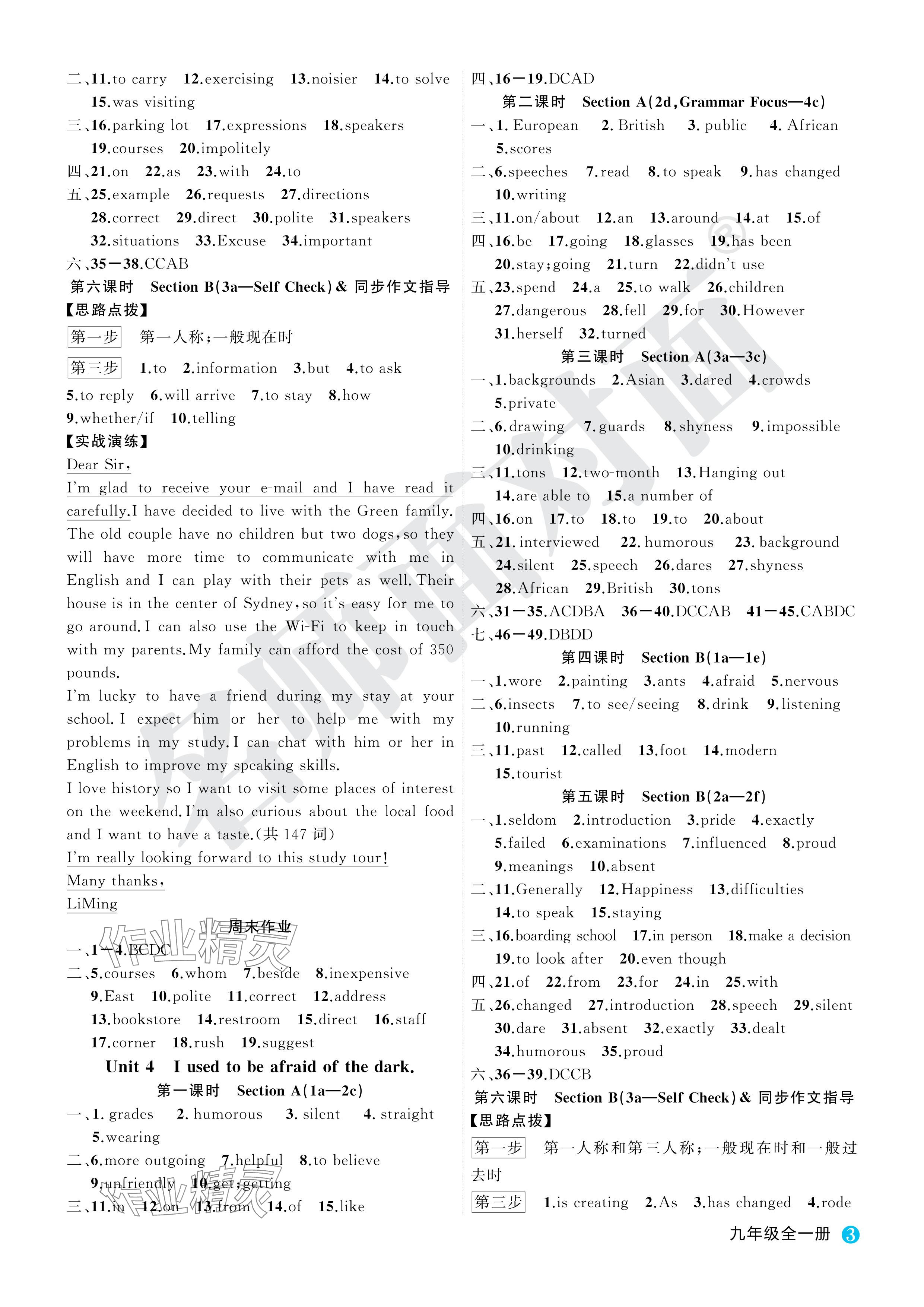 2024年名師面對面學(xué)科素養(yǎng)評價(jià)九年級英語全一冊人教版 參考答案第3頁