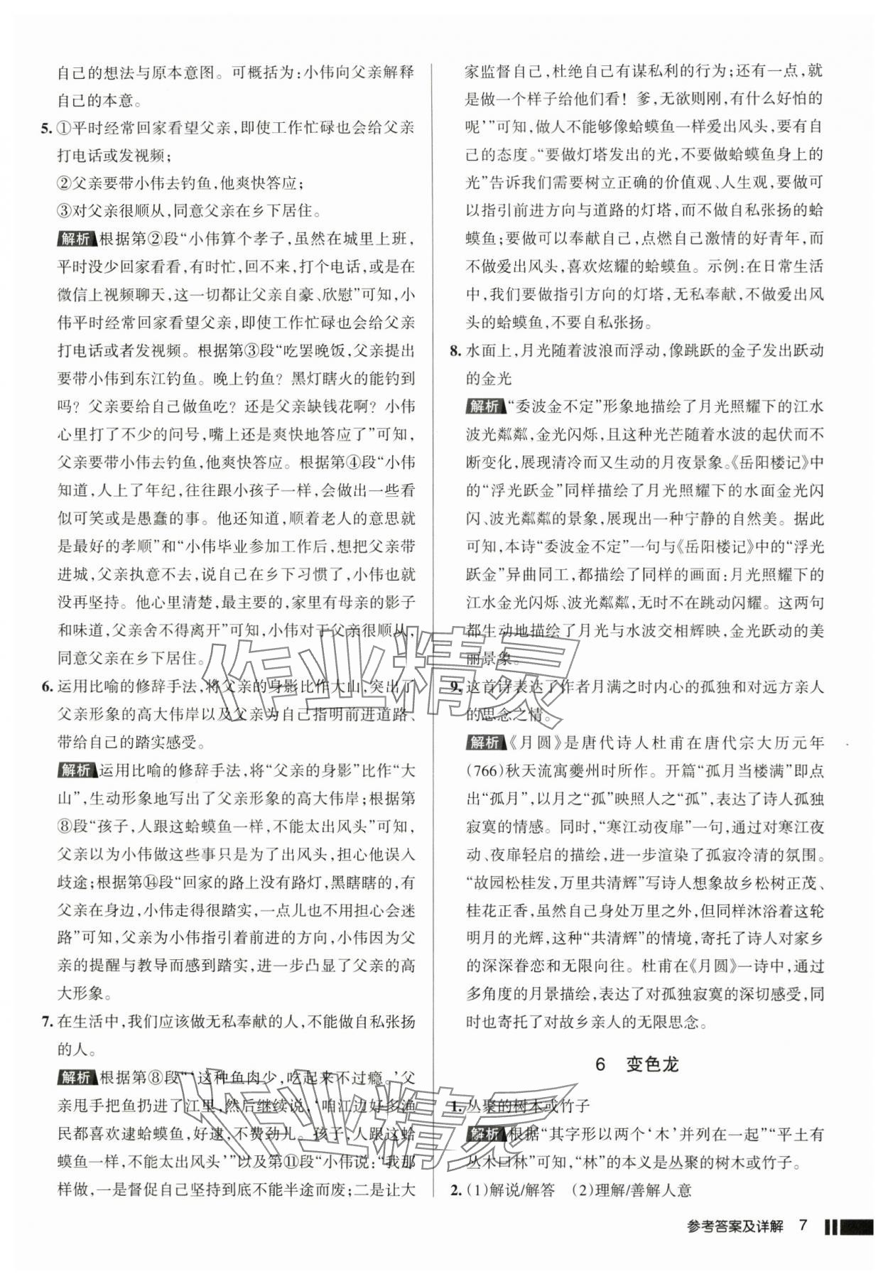 2025年名校作業九年級語文下冊人教版湖北專版 參考答案第7頁