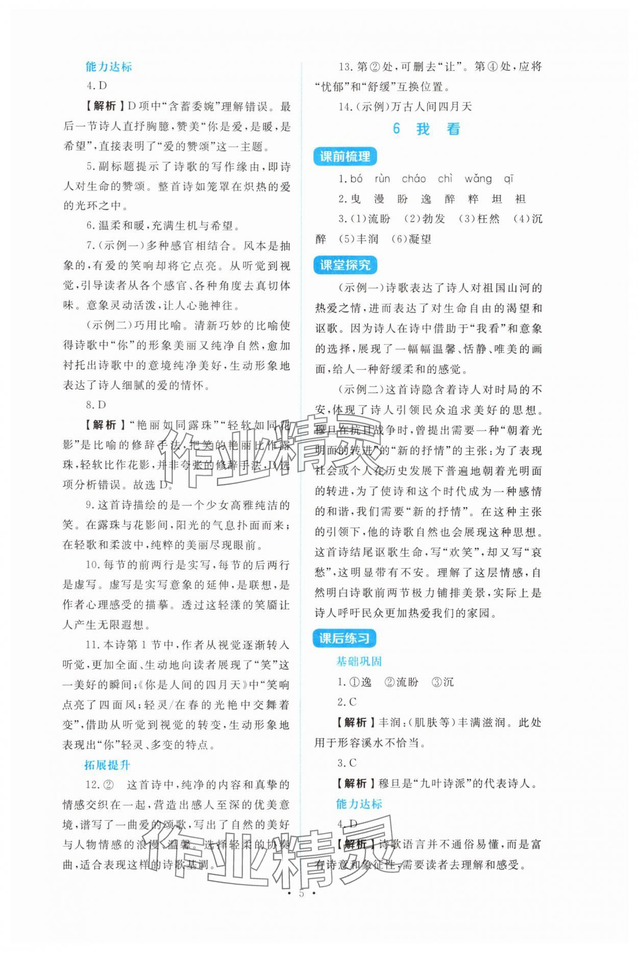 2025年金学典同步解析与测评贵州人民出版社九年级语文上册人教版&nbsp;第5页