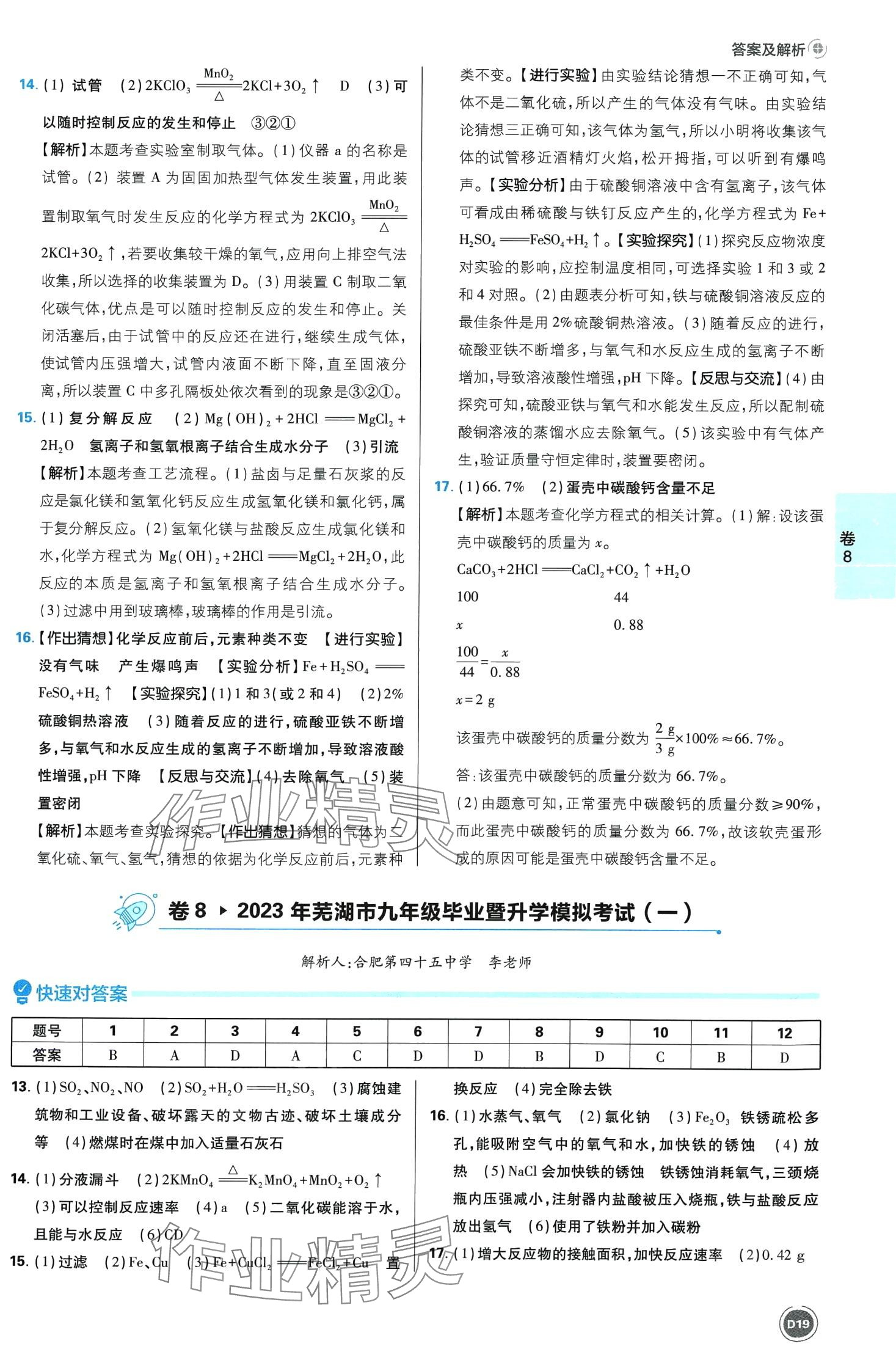 2024年中考必刷卷开明出版社化学安徽专版&nbsp;第19页