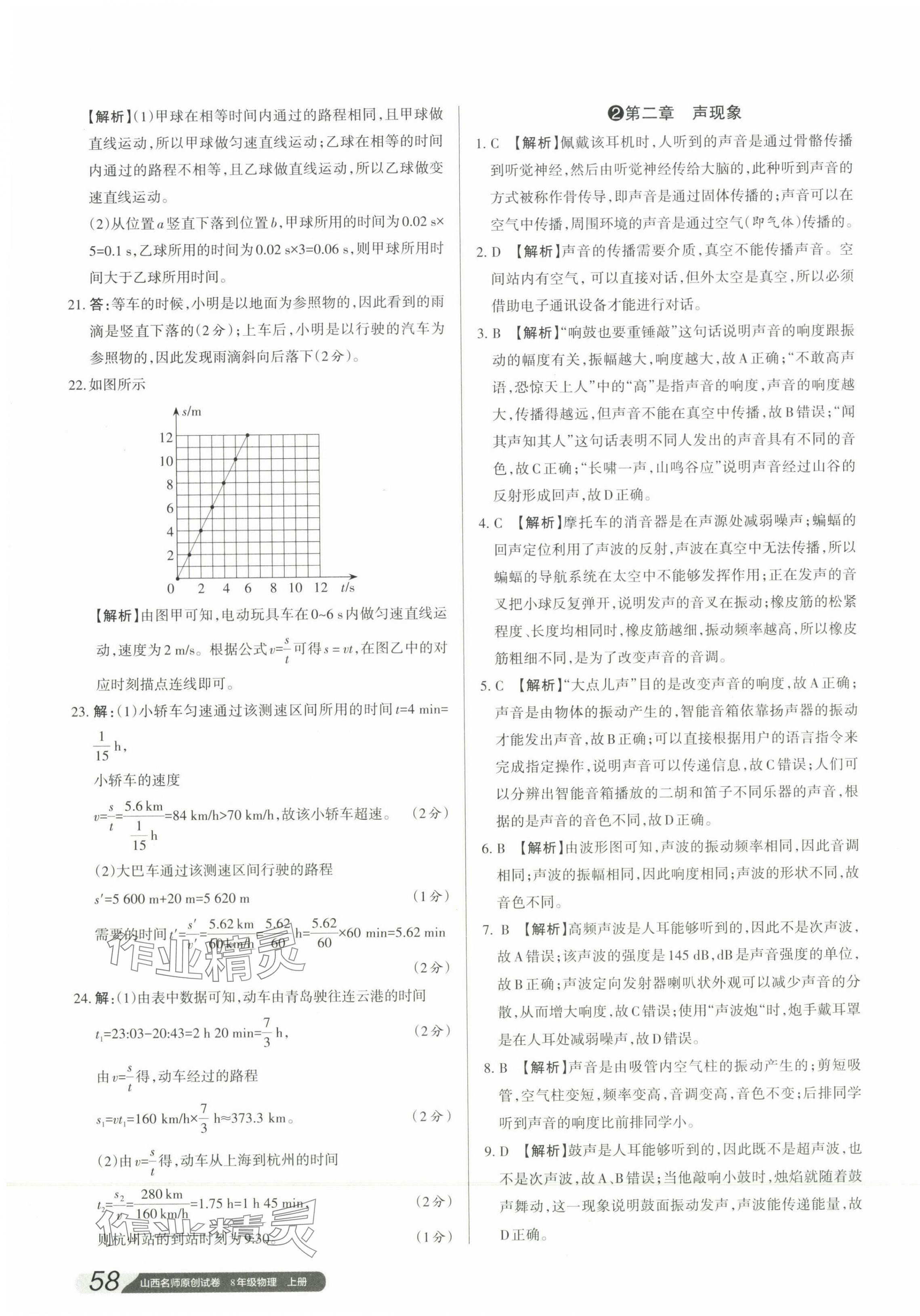 2023年山西名師原創(chuàng)試卷八年級物理上冊人教版 參考答案第3頁