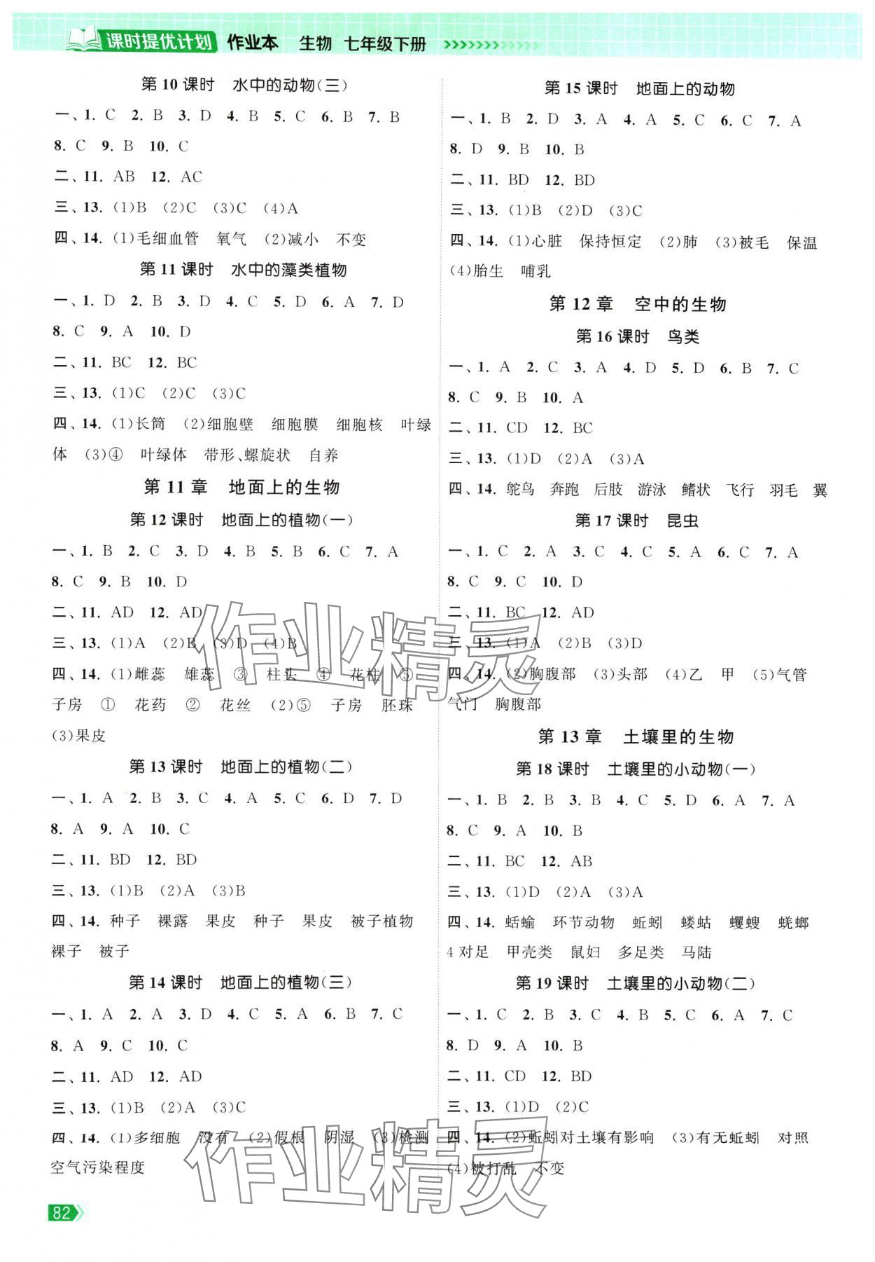 2024年课时提优计划作业本七年级生物下册苏科版 参考答案第2页