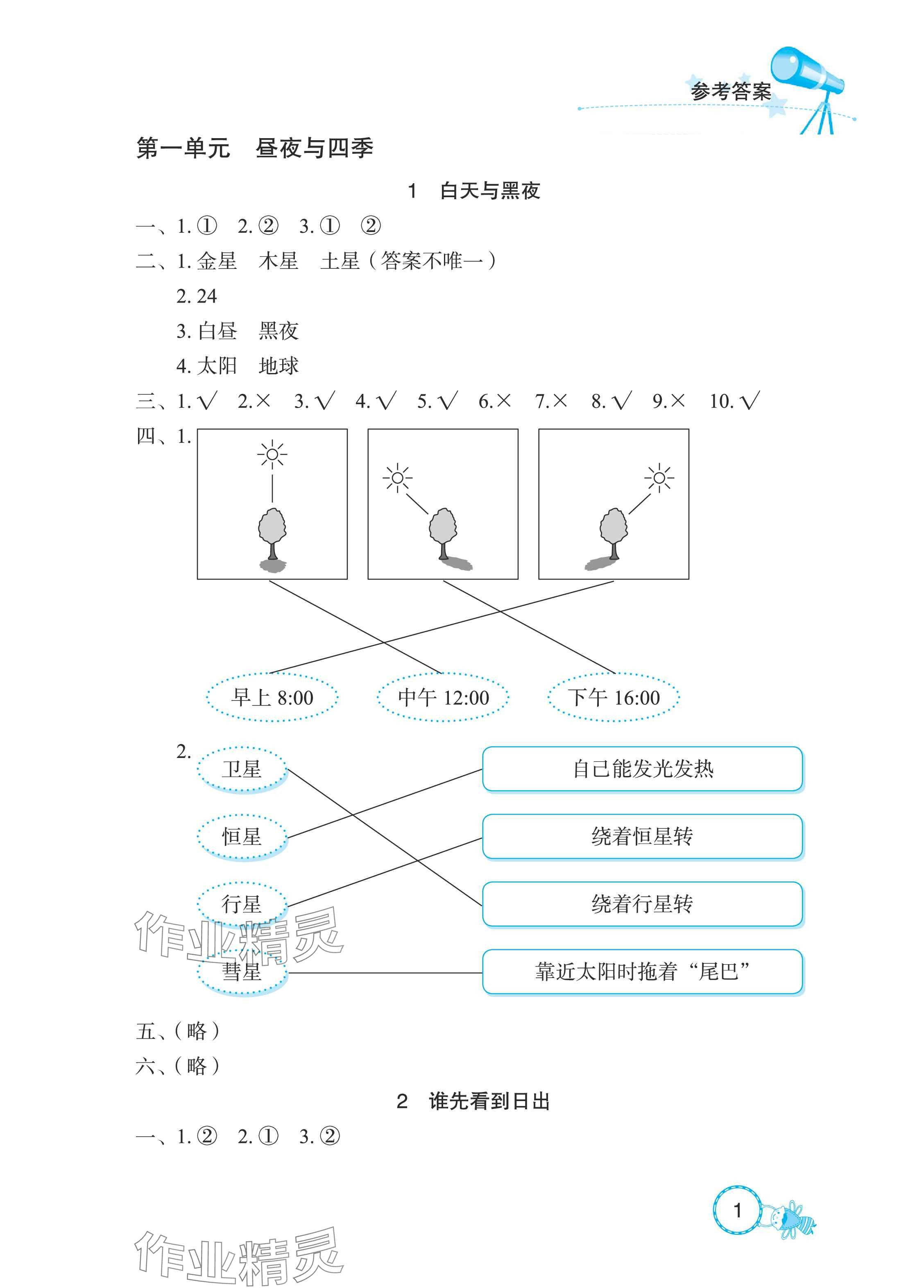 2025年長江作業本課堂作業五年級科學下冊鄂教版 參考答案第1頁