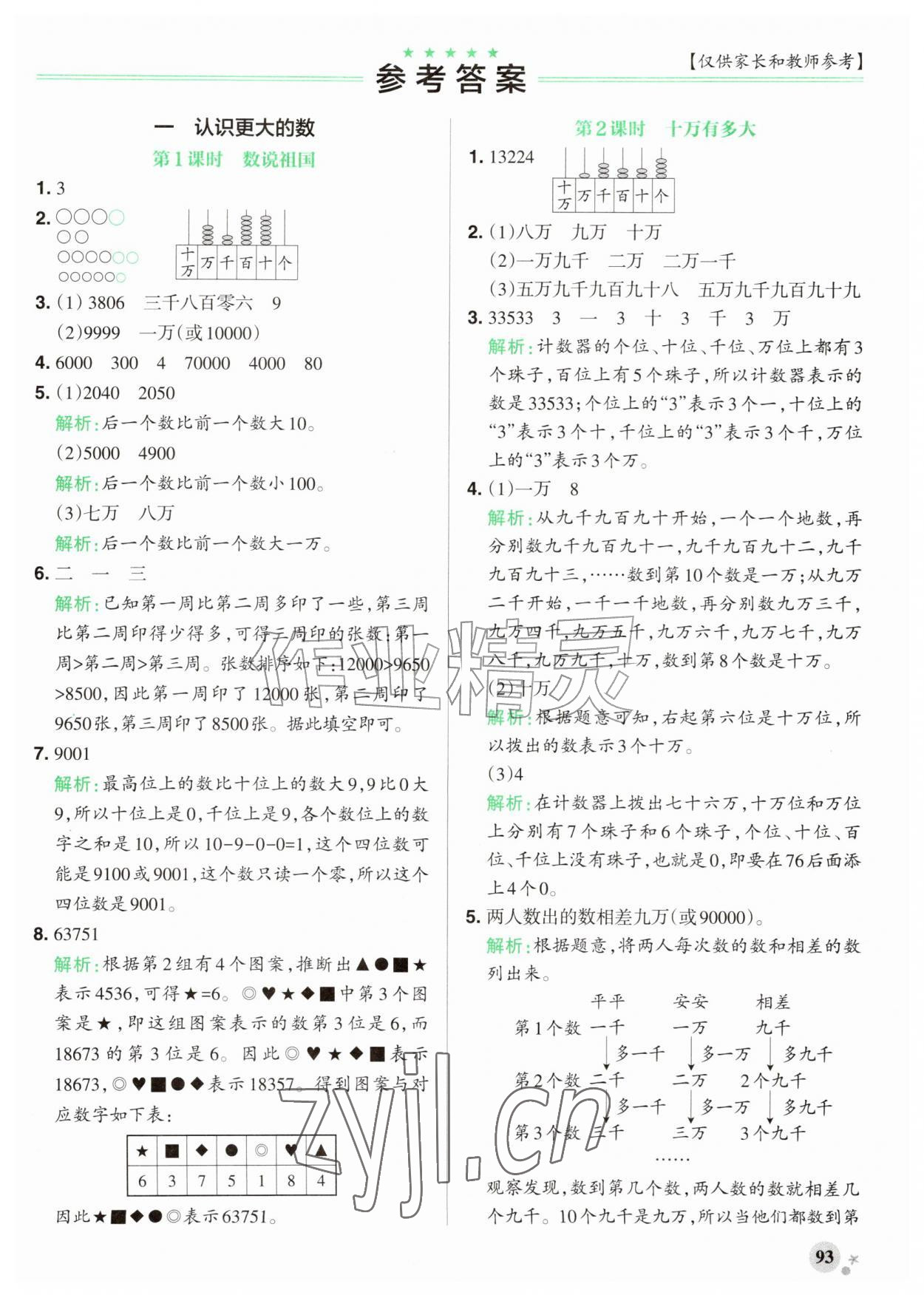 2026年小学学霸作业本四年级数学上册北师大版&nbsp;参考答案第1页