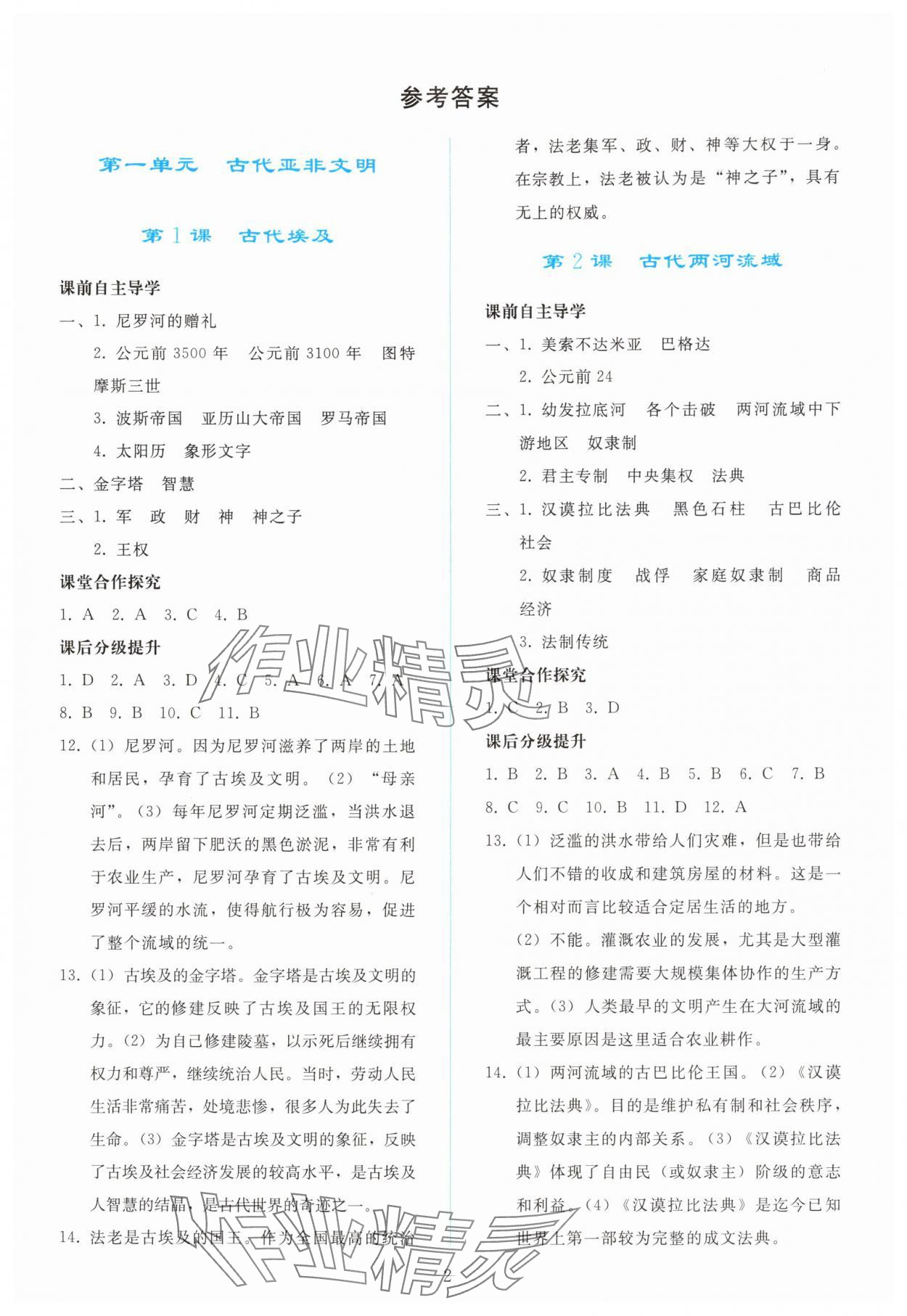 2025年同步轻松练习九年级历史上册人教版 参考答案第1页