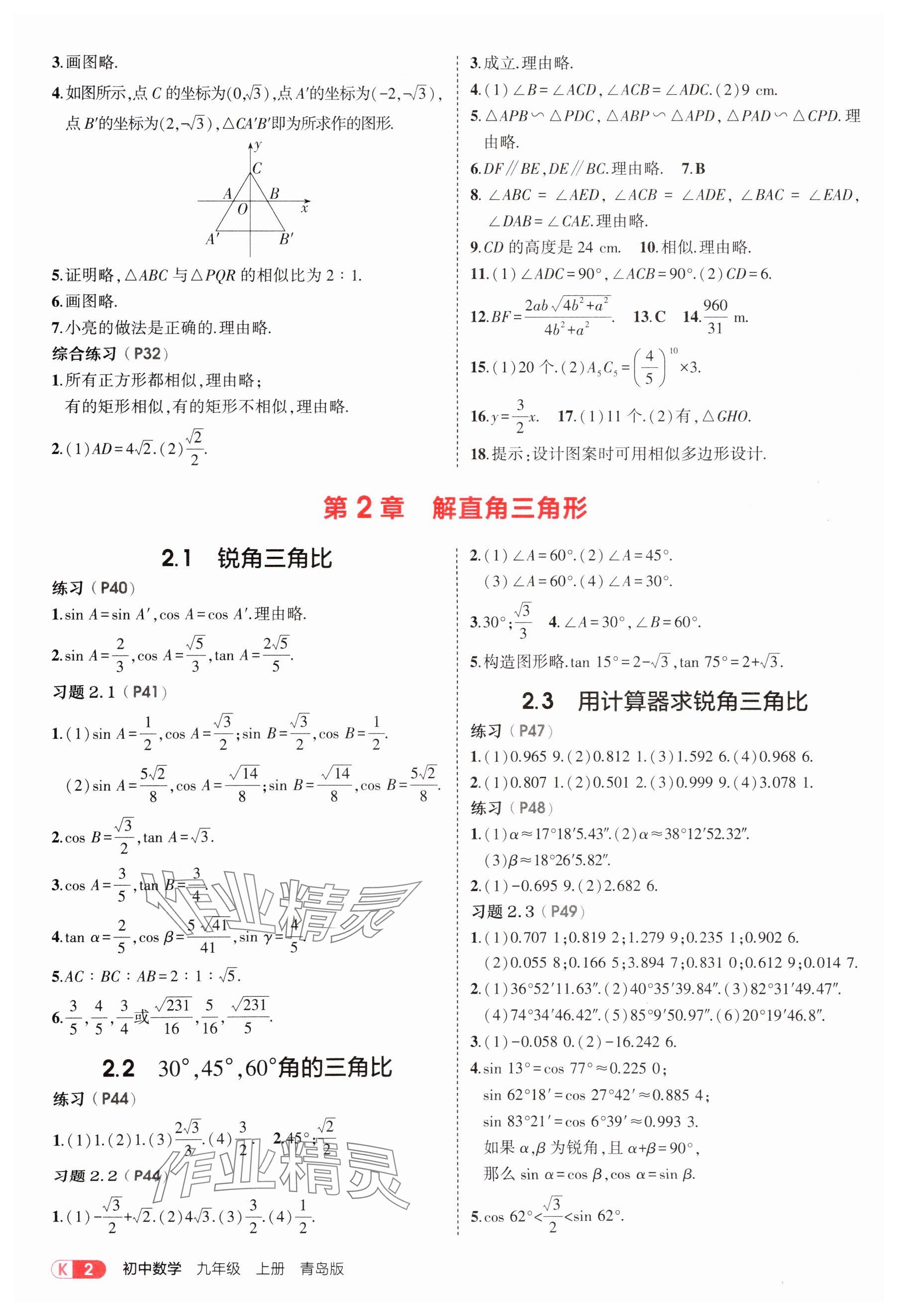 2025年教材課本九年級(jí)數(shù)學(xué)上冊(cè)青島版 參考答案第2頁