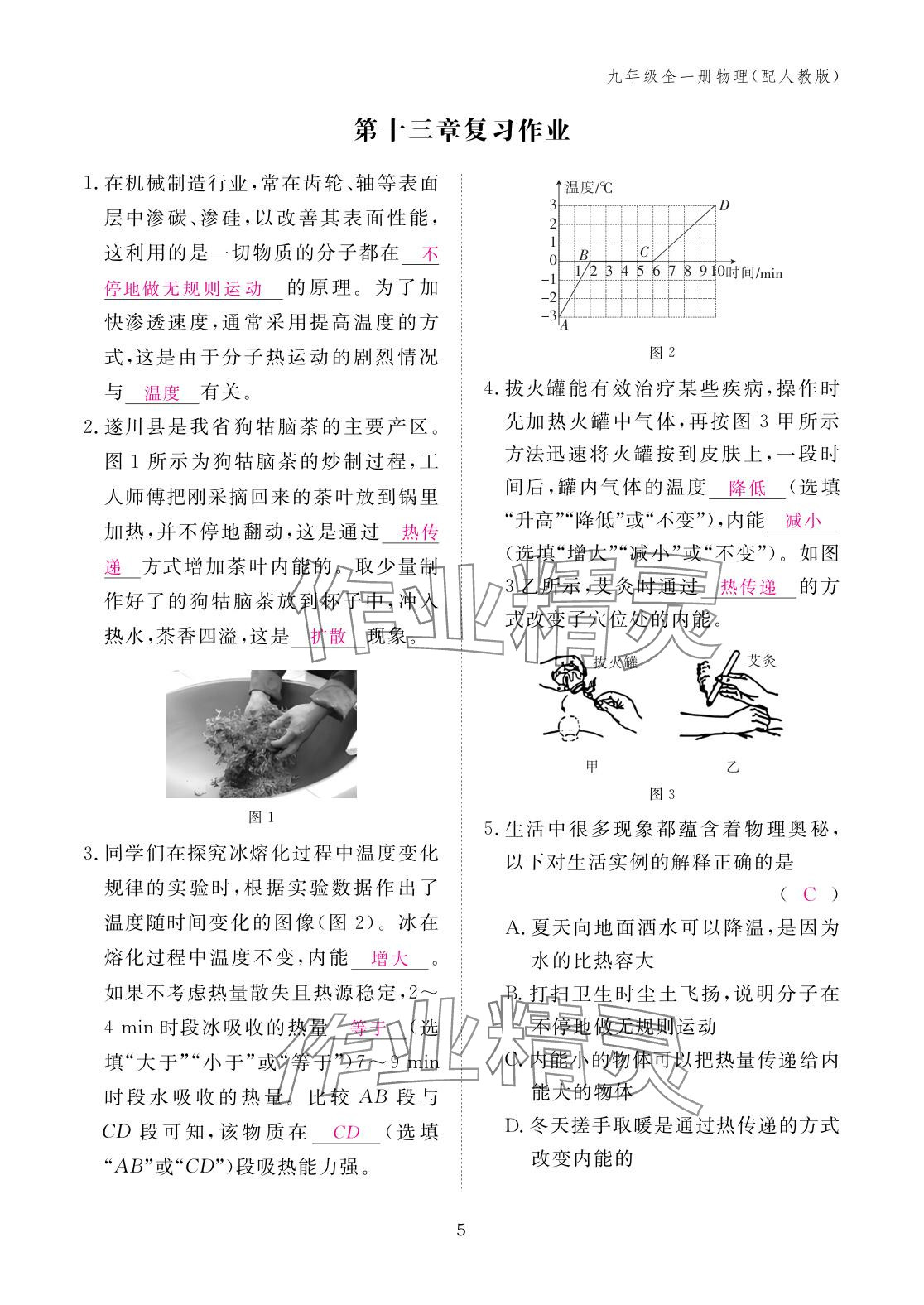 2025年作业本江西教育出版社九年级物理全一册人教版 参考答案第5页