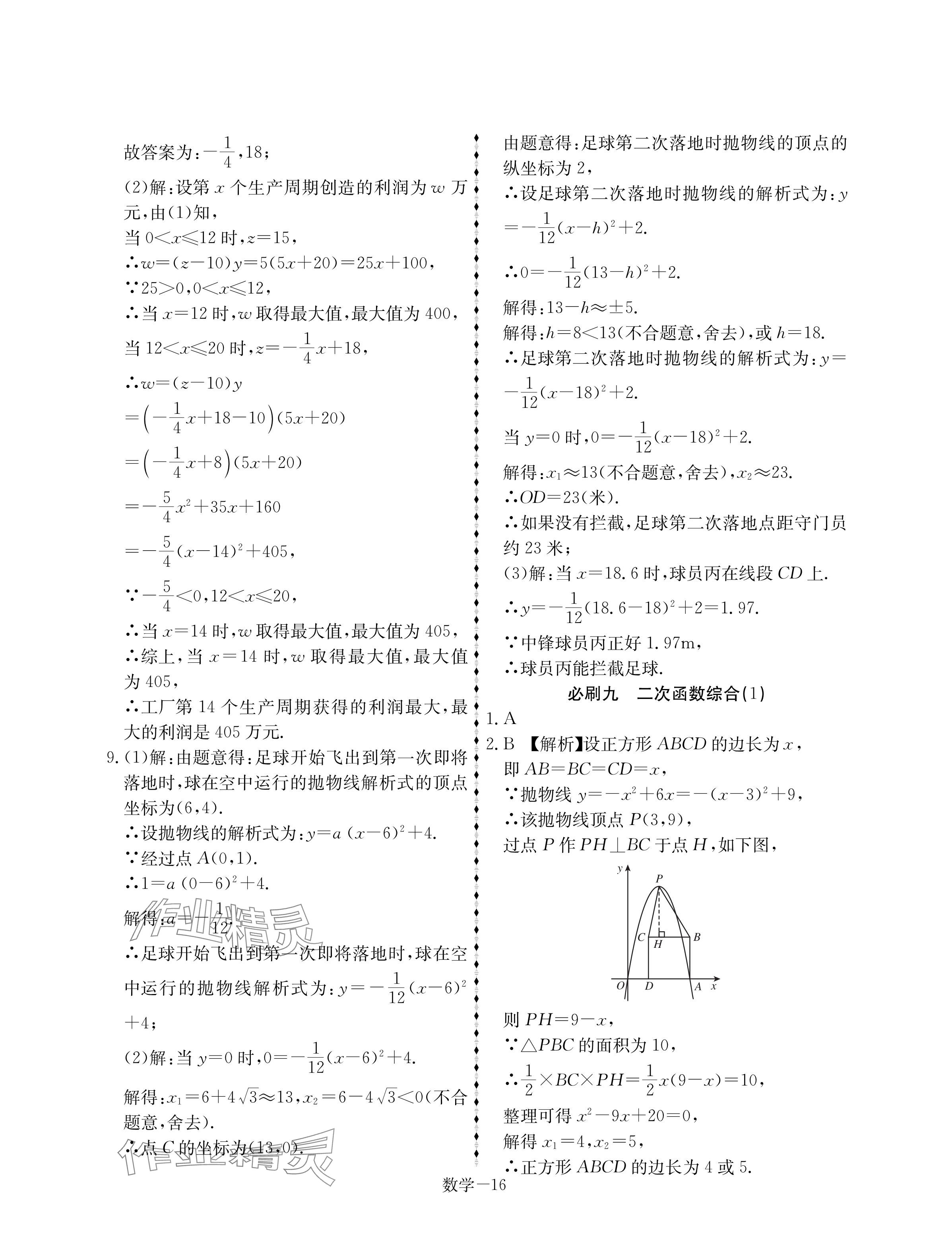 2025年優(yōu)等生中考試題精選數(shù)學(xué)安徽專(zhuān)版 參考答案第16頁(yè)