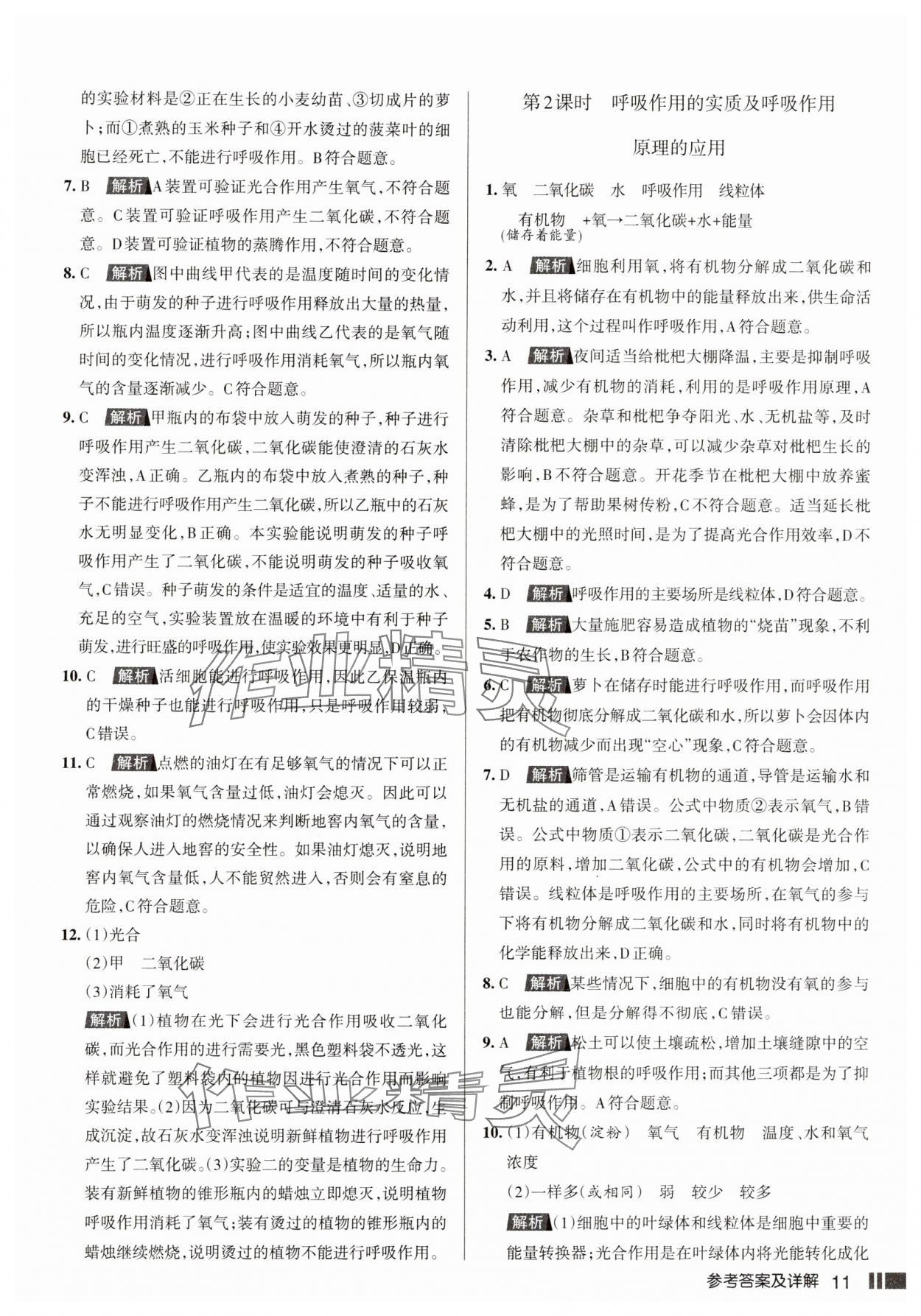 2025年名校作業七年級生物下冊人教版山西專版 參考答案第11頁