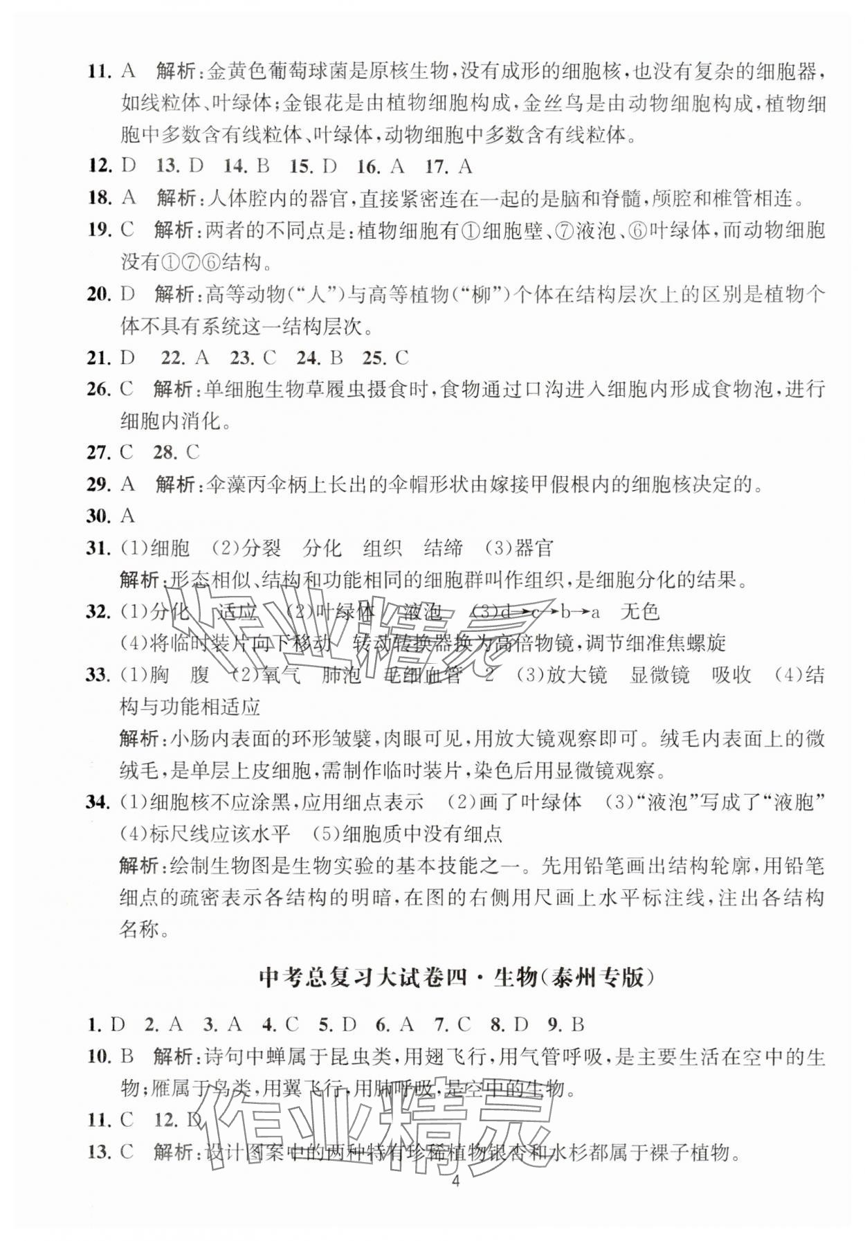 2024年通关提优中考总复习大试卷生物&nbsp;第4页