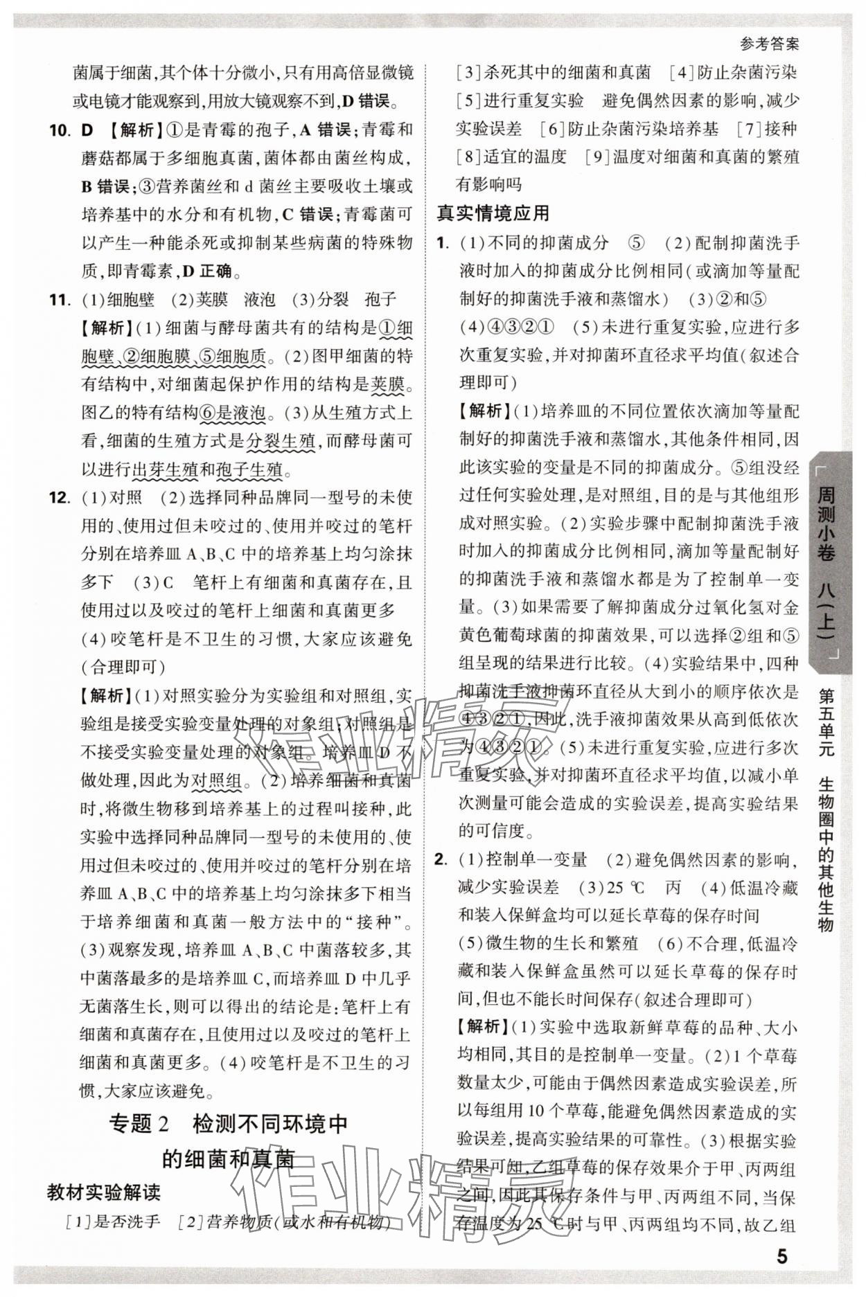 2024年萬唯中考大小卷生物中考 參考答案第5頁