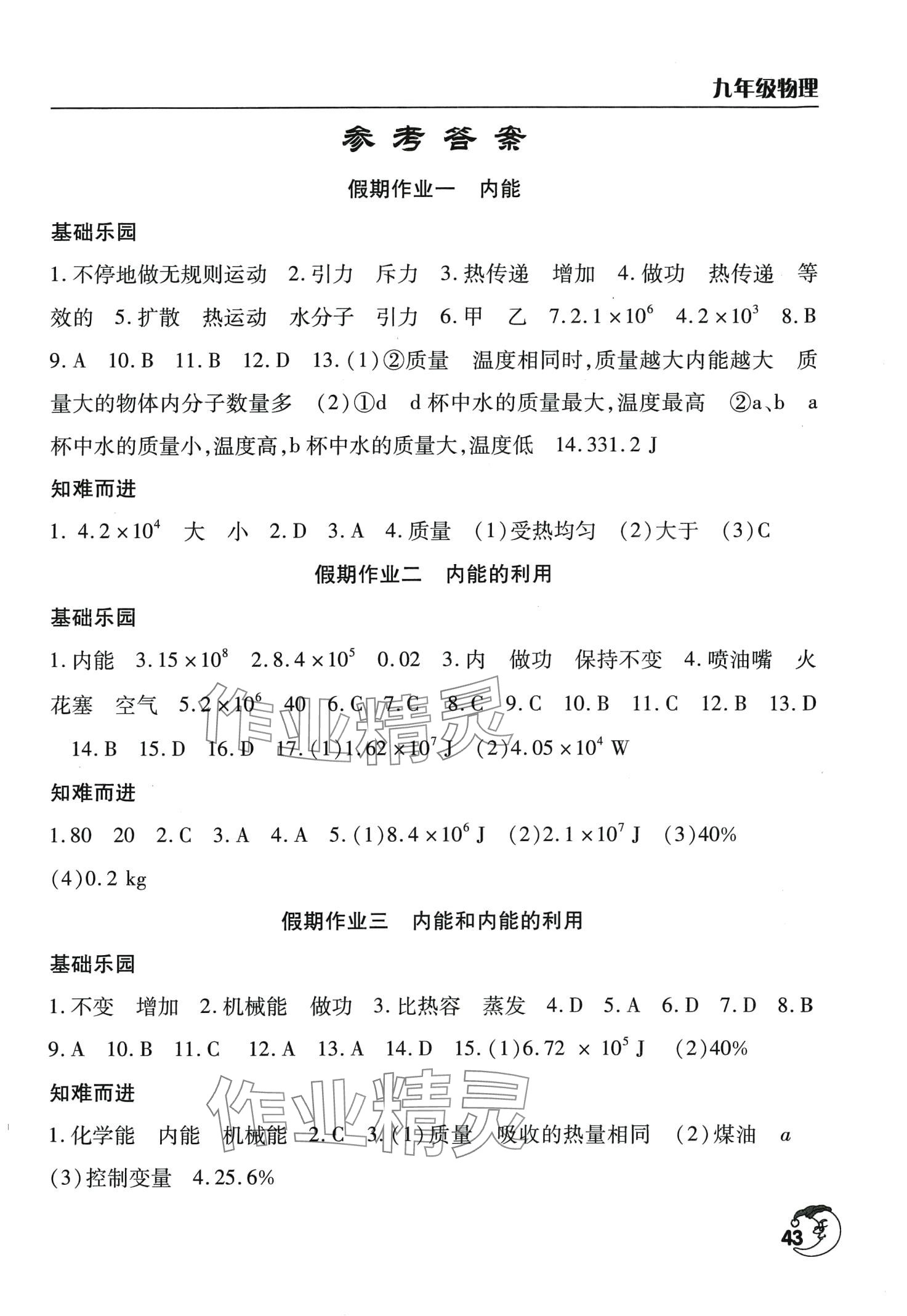 2024年寒假作業(yè)天天練文心出版社九年級(jí)物理 第1頁(yè)