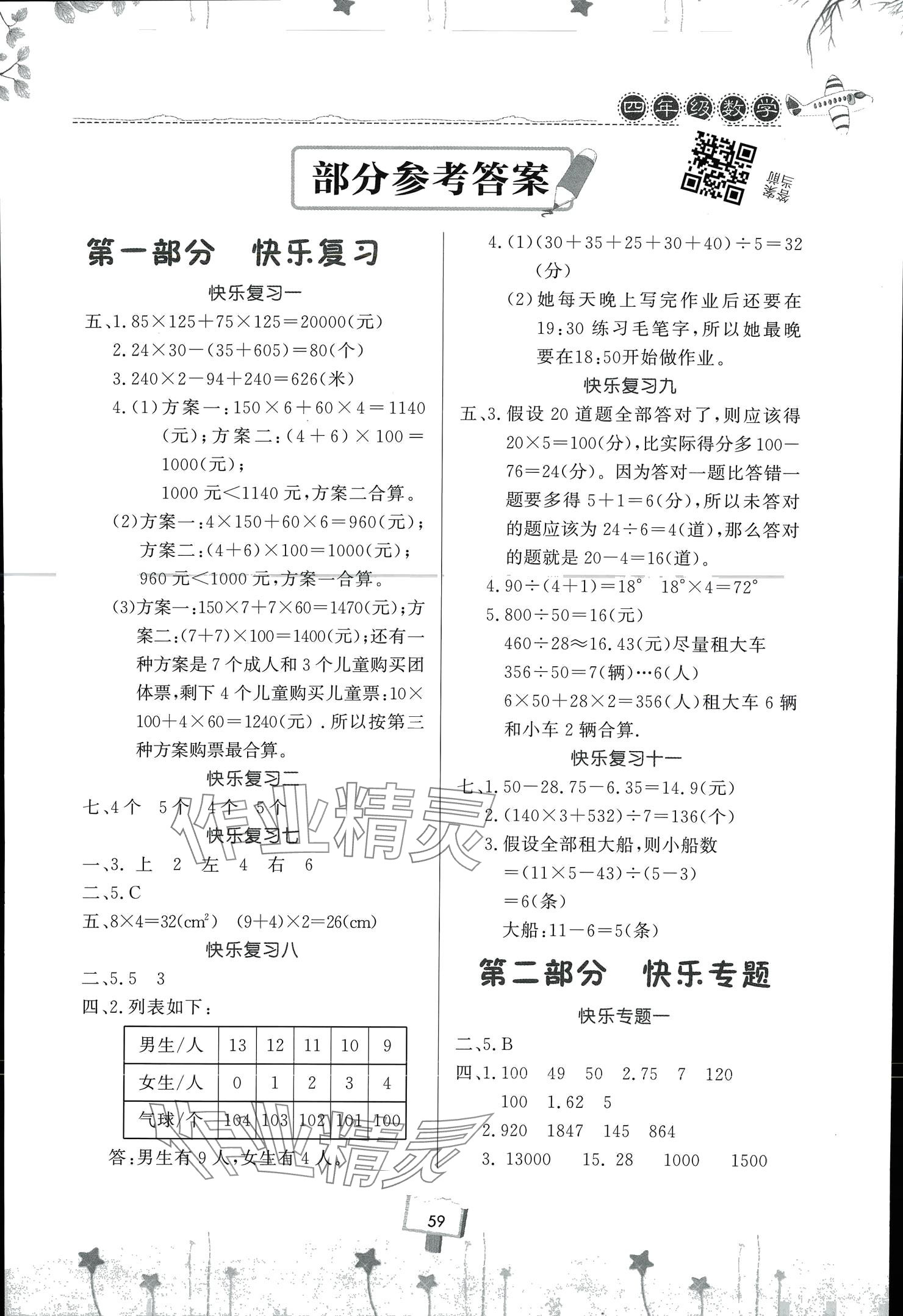 2024年快樂暑假天天練四年級數(shù)學(xué) 參考答案第1頁