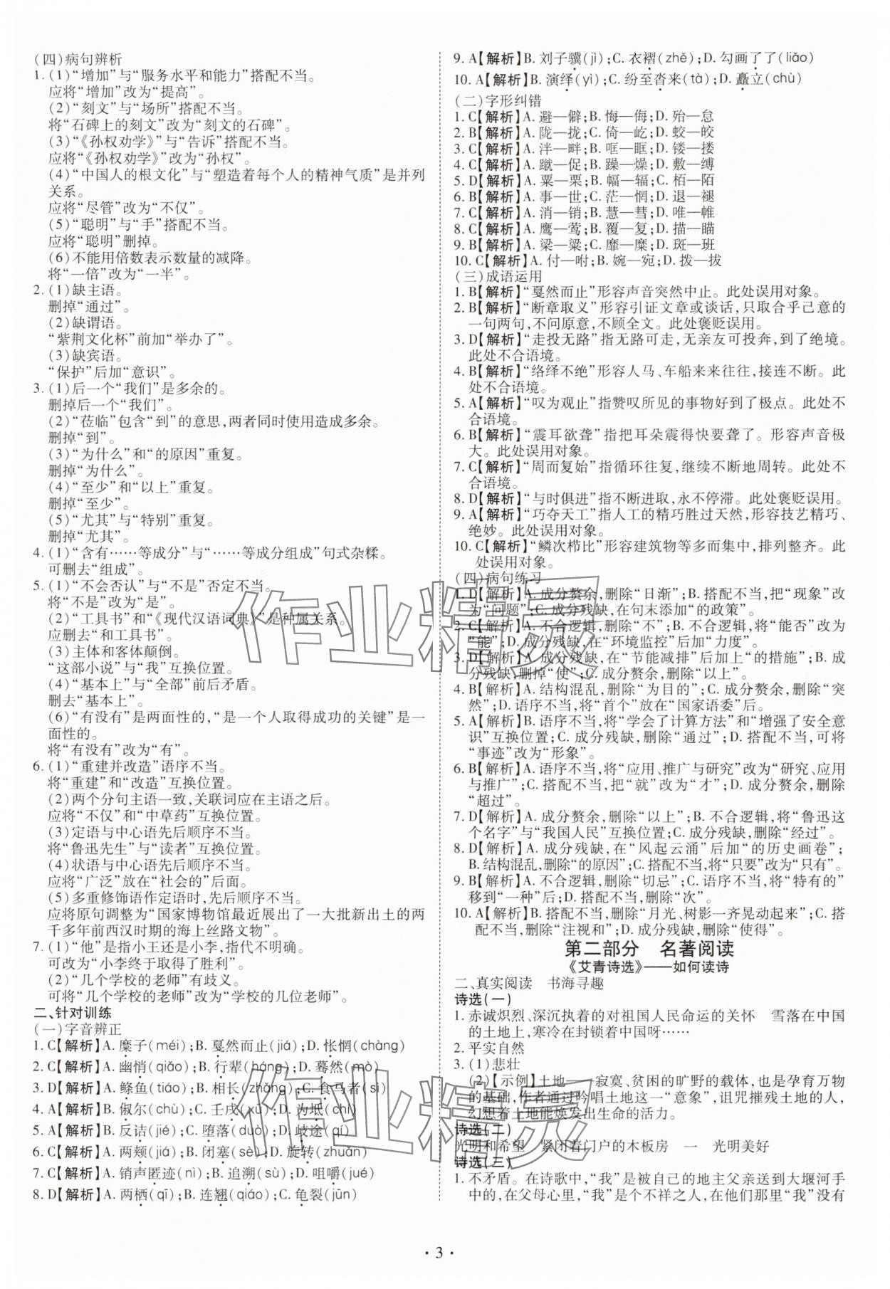 2025年点对点期末复习及智胜暑假八年级语文 参考答案第2页