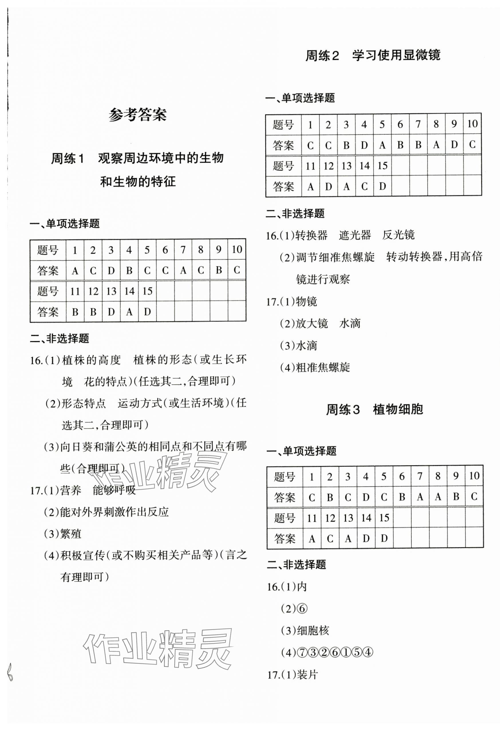 2024年優(yōu)學1+1評價與測試七年級生物上冊人教版 第1頁