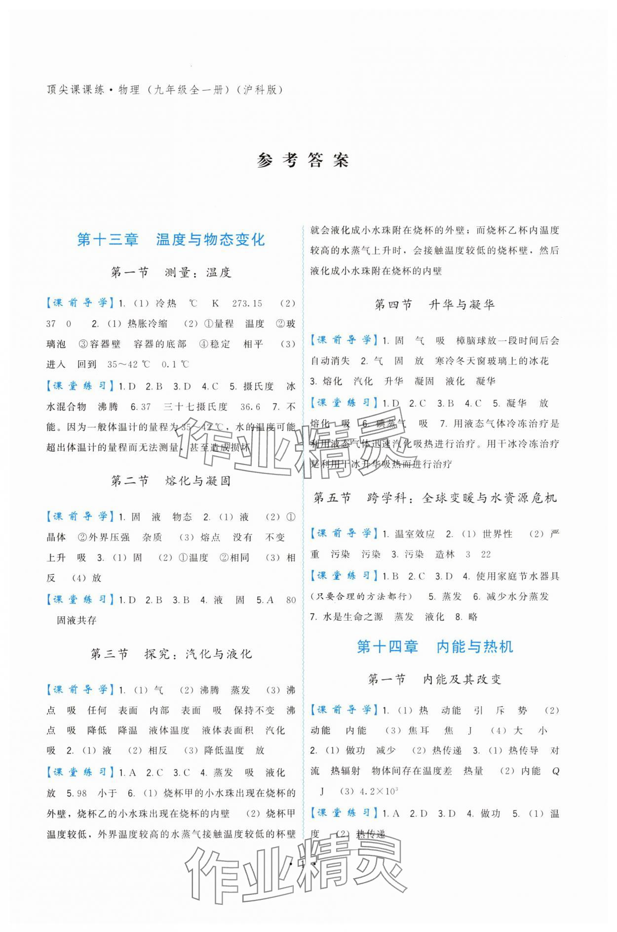 2025年顶尖课课练九年级物理全一册沪科版 第1页