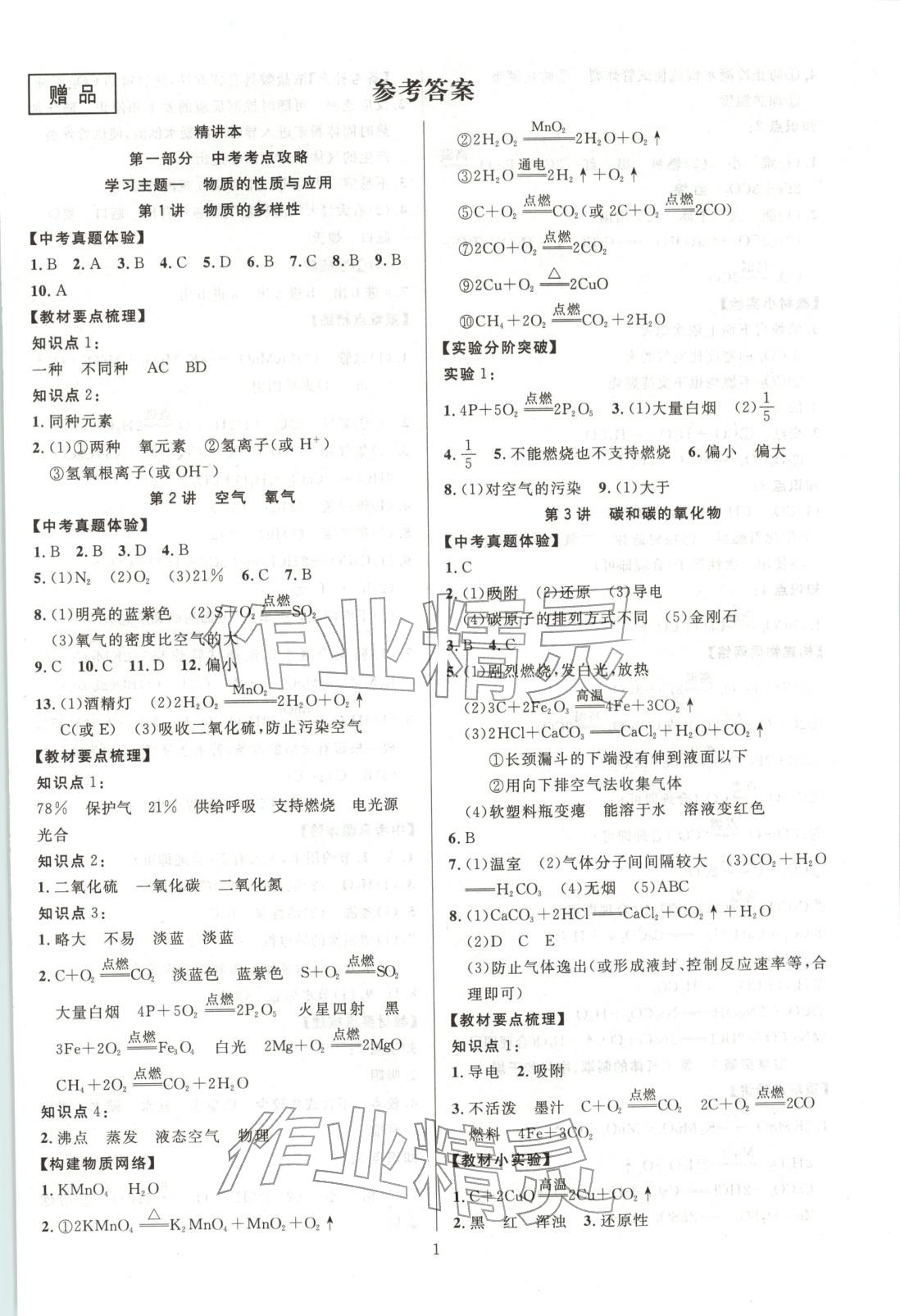 2025年中考先锋化学 第1页