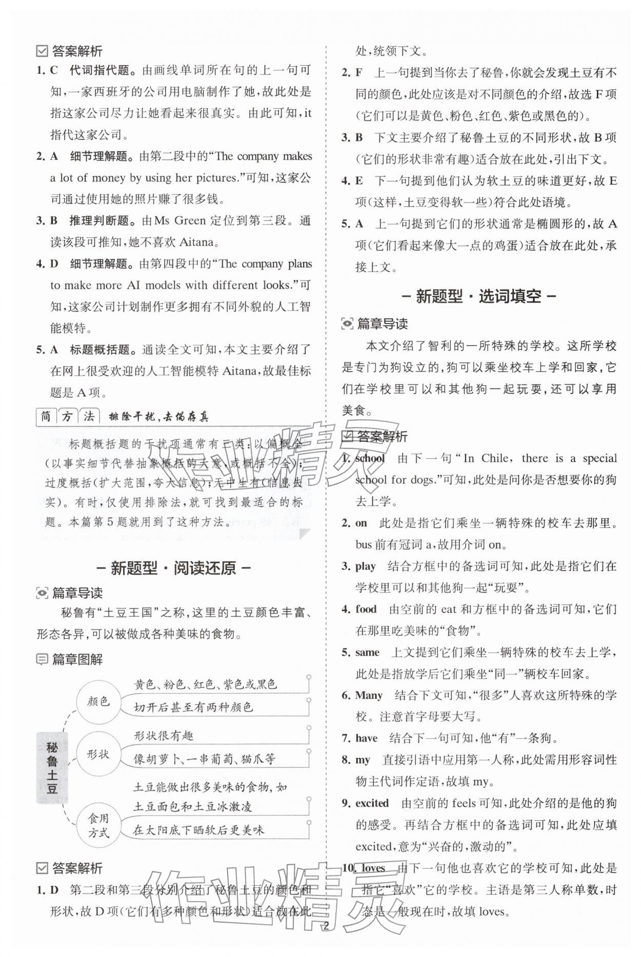 2025年星火英语Spark巅峰训练完形填空与阅读理解七年级 参考答案第2页