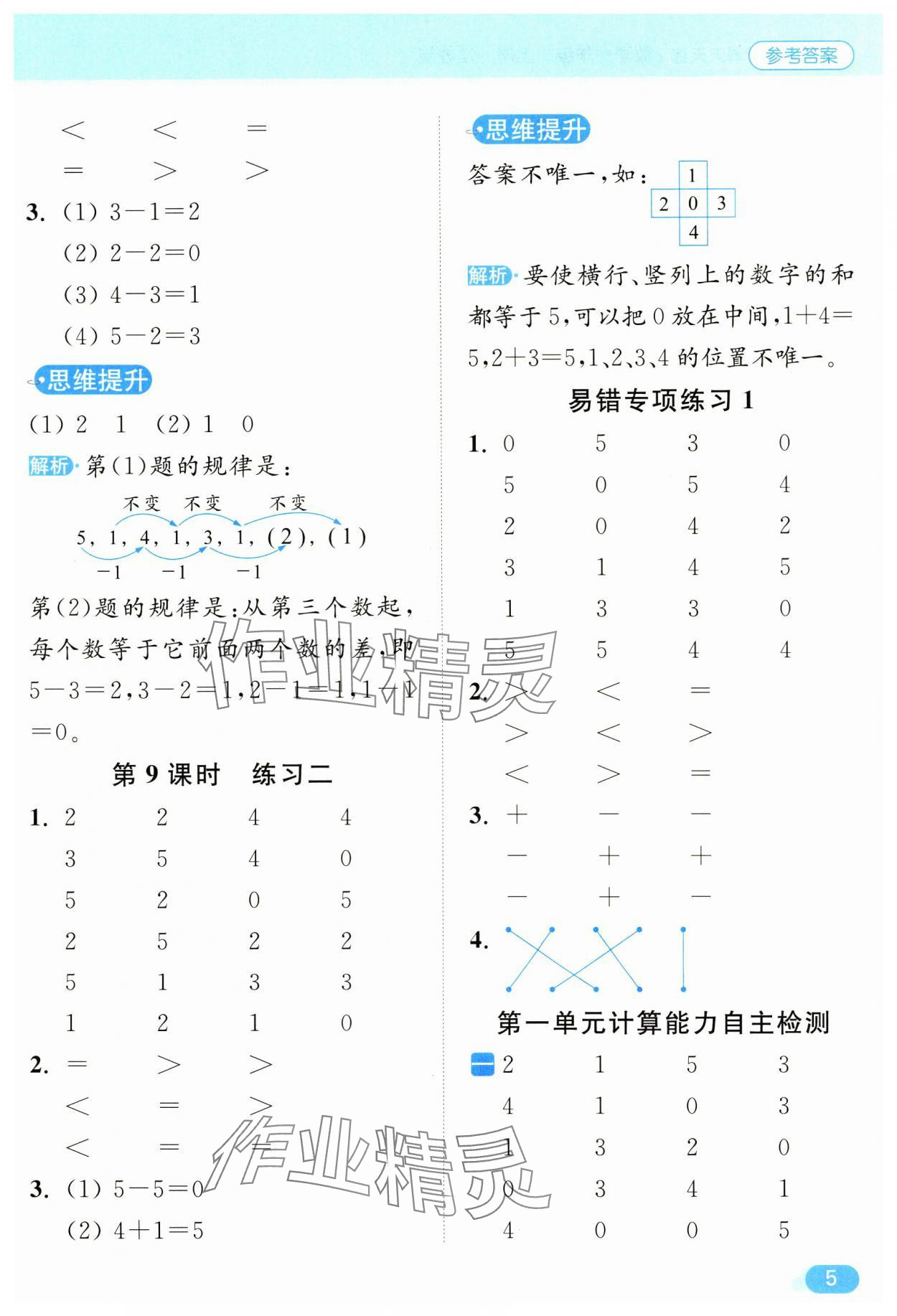 2024年亮點給力計算天天練一年級數(shù)學(xué)上冊蘇教版 第5頁