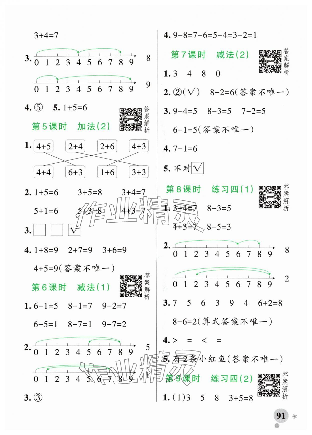 2024年小學(xué)學(xué)霸作業(yè)本一年級數(shù)學(xué)上冊蘇教版 參考答案第7頁