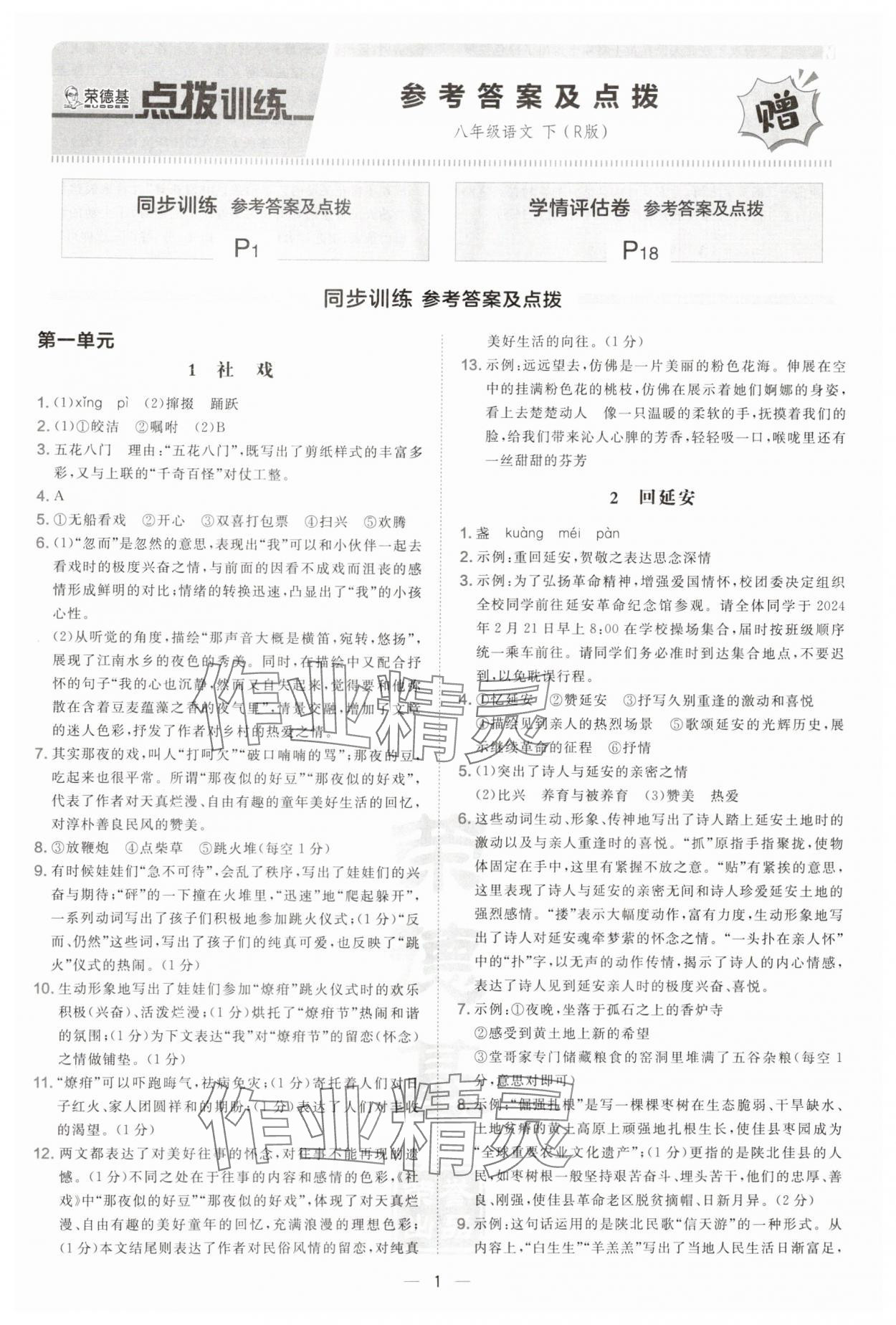 2025年点拨训练八年级语文下册人教版宁夏专版 第1页