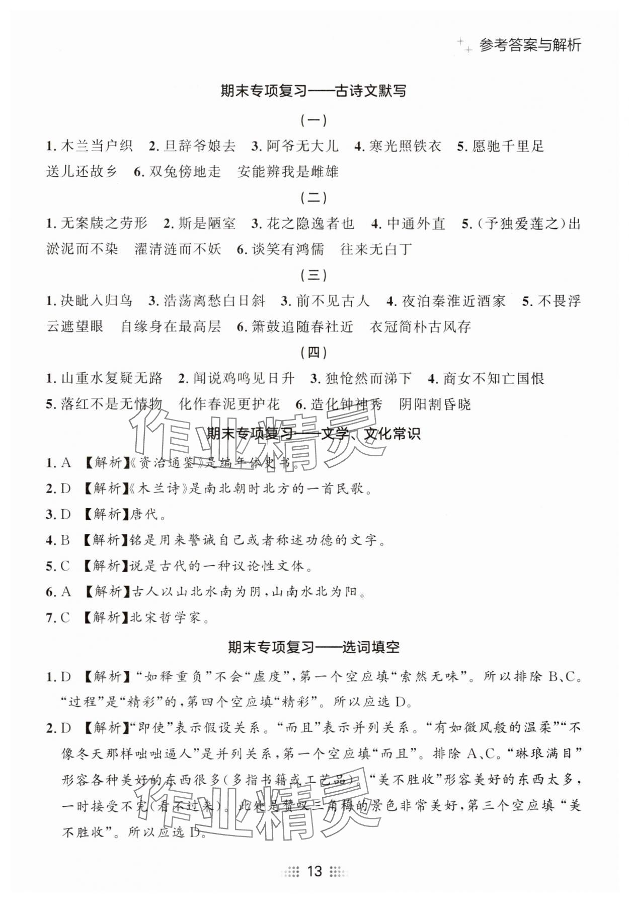 2025年點(diǎn)石成金金牌奪冠七年級語文下冊人教版遼寧專版 參考答案第13頁