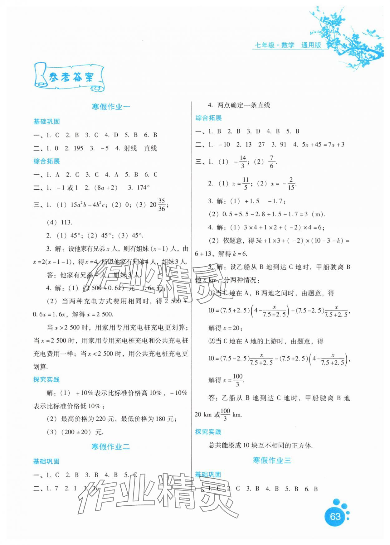 2025年寒假生活七年級數(shù)學河北少年兒童出版社 第1頁