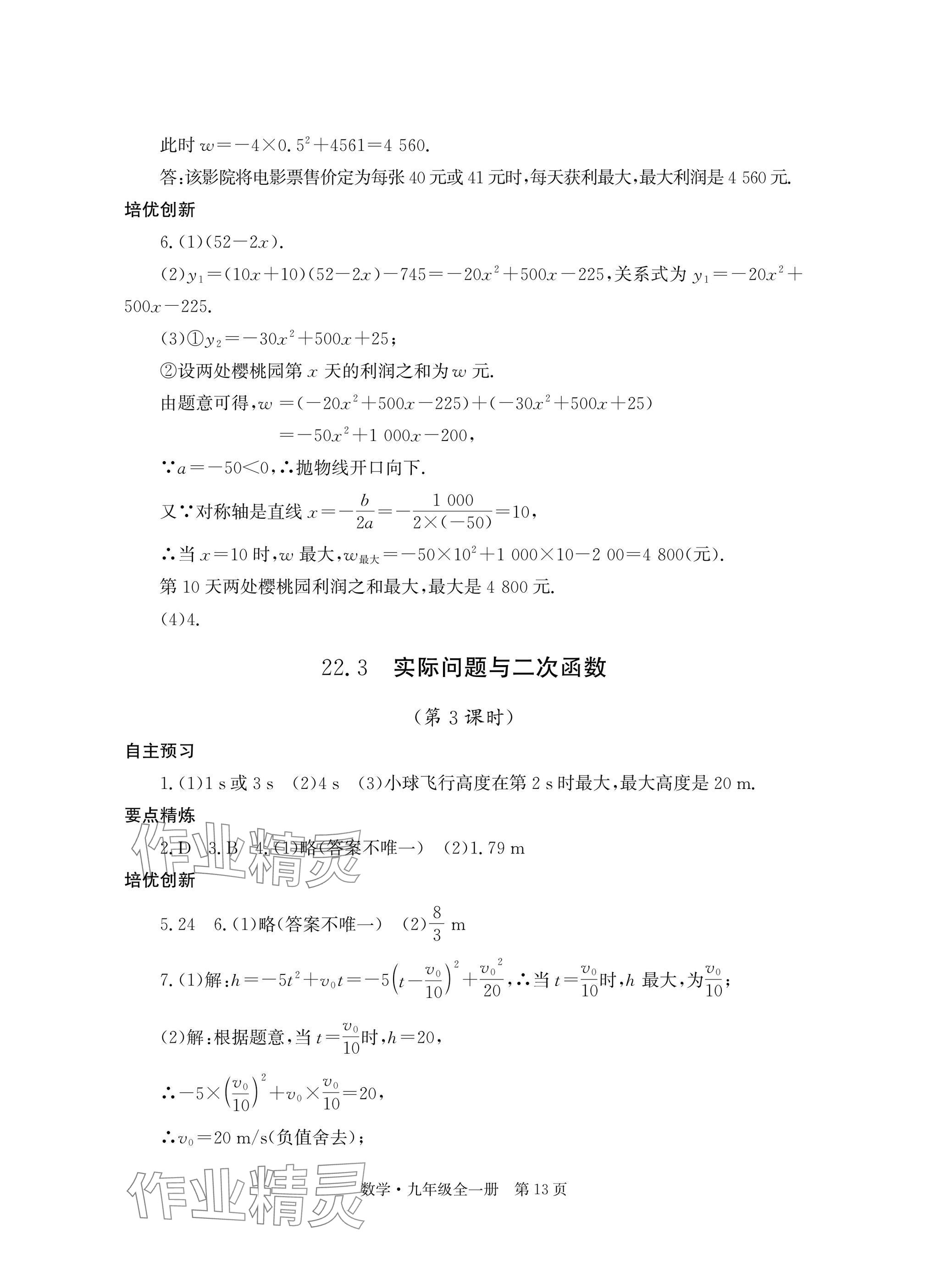 2025年自主学习指导课程与测试九年级数学全一册人教版 参考答案第13页